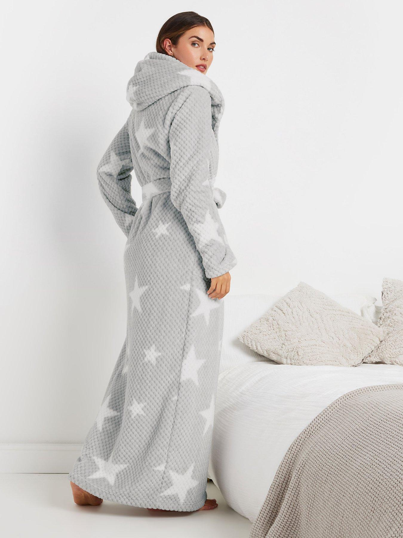 Image 2 of 4 of Long Tall Sally Tall Honeycomb Star Hooded Maxi Robe - Grey