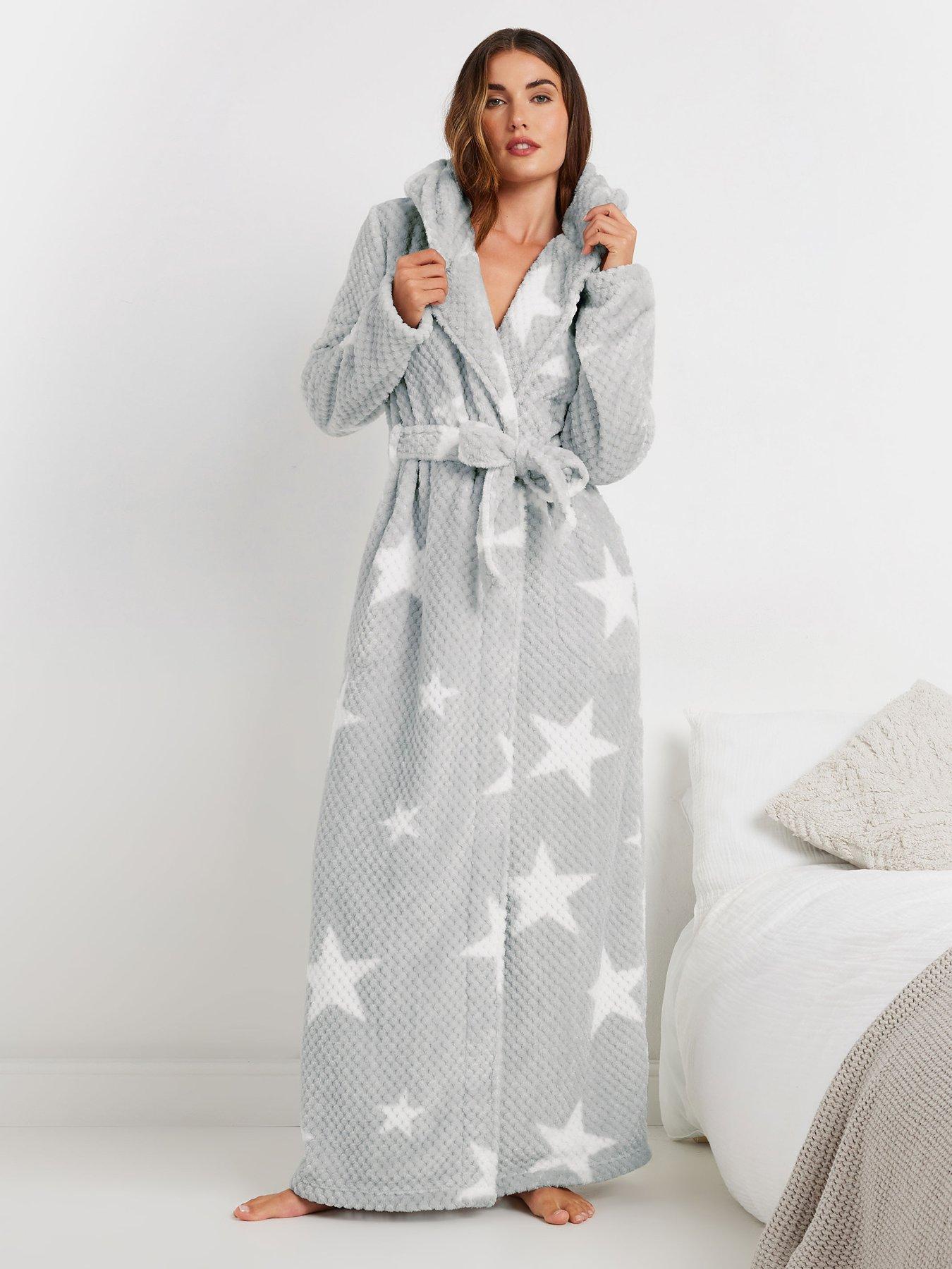 Image 3 of 4 of Long Tall Sally Tall Honeycomb Star Hooded Maxi Robe - Grey