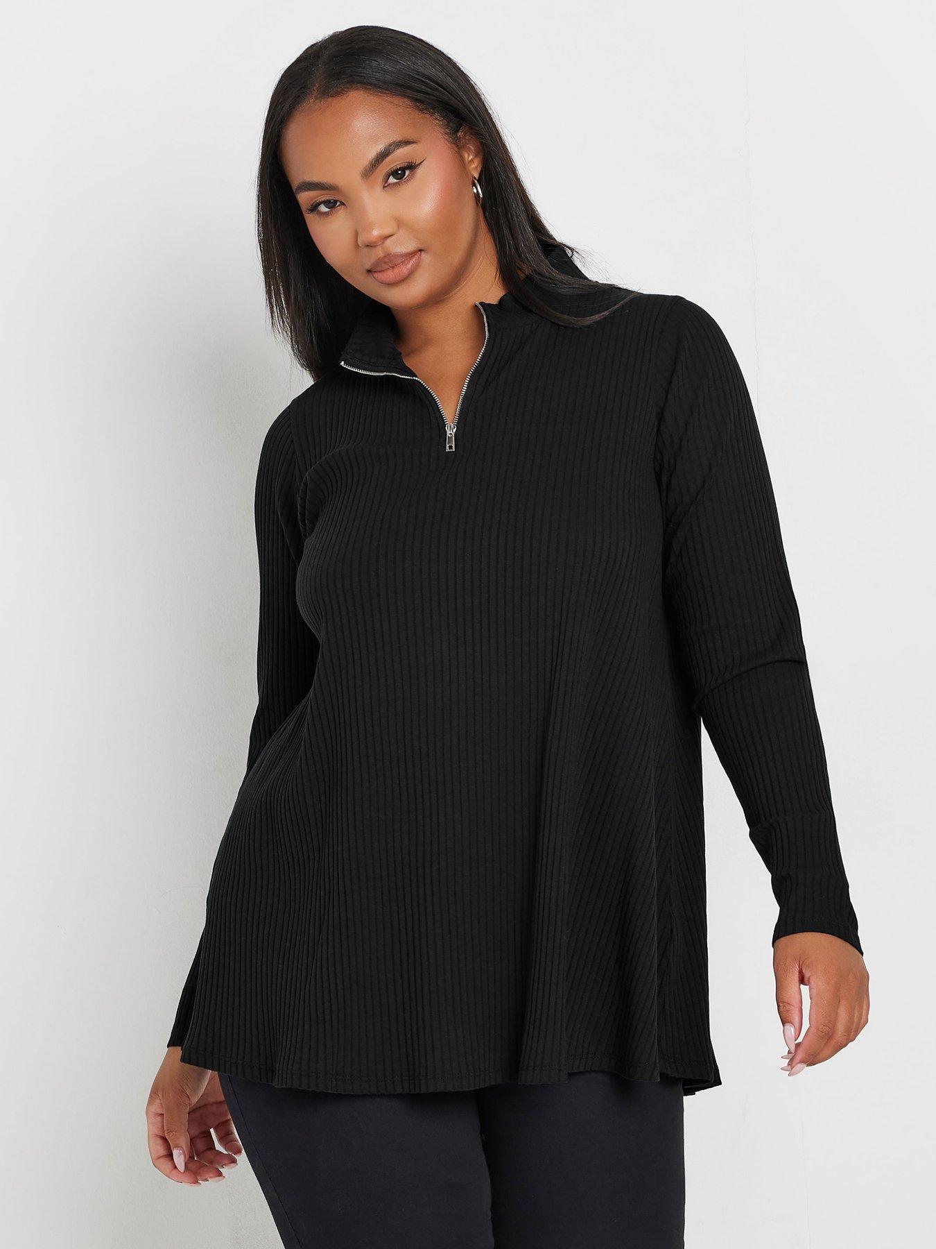 Yours Curve Quarter Zip Rib Top - Black | Very