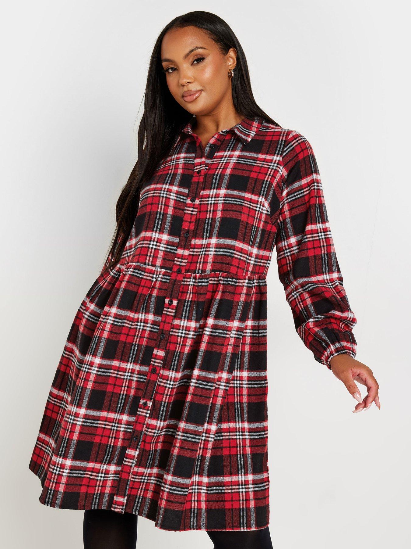 Checkered long sleeve dress best sale