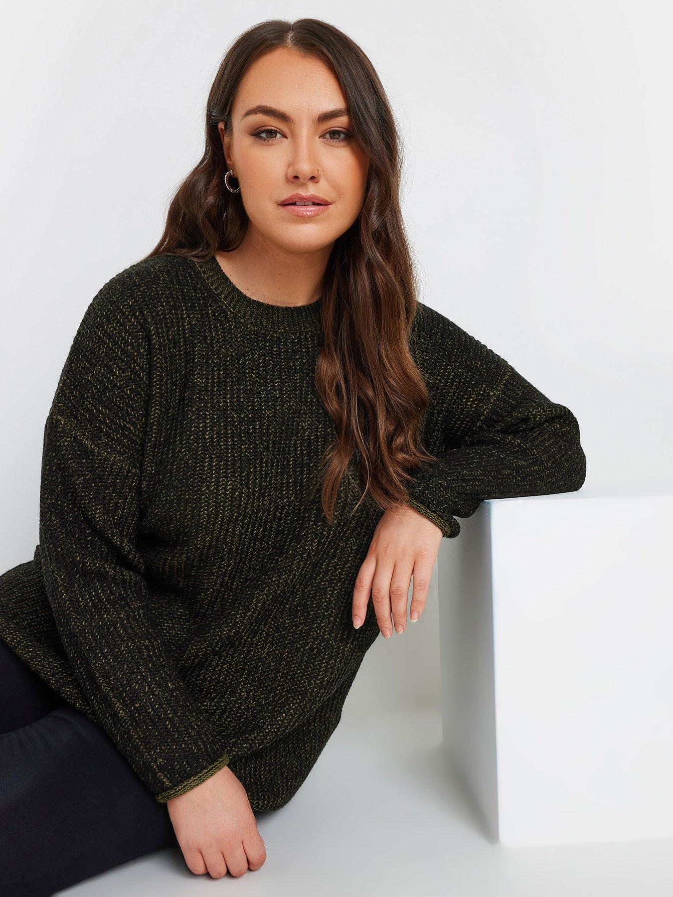 Image 1 of 4 of Yours Curve Drop Shoulder Jumper - Green/Black