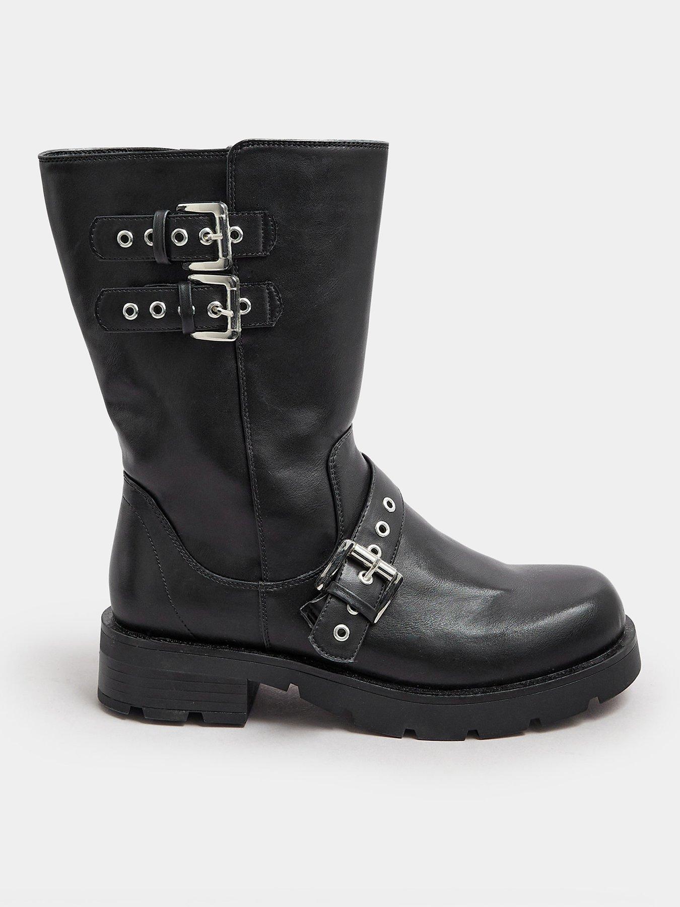 Yours Extra Wide Fit 3 Strap Calf Biker Boot Black Very