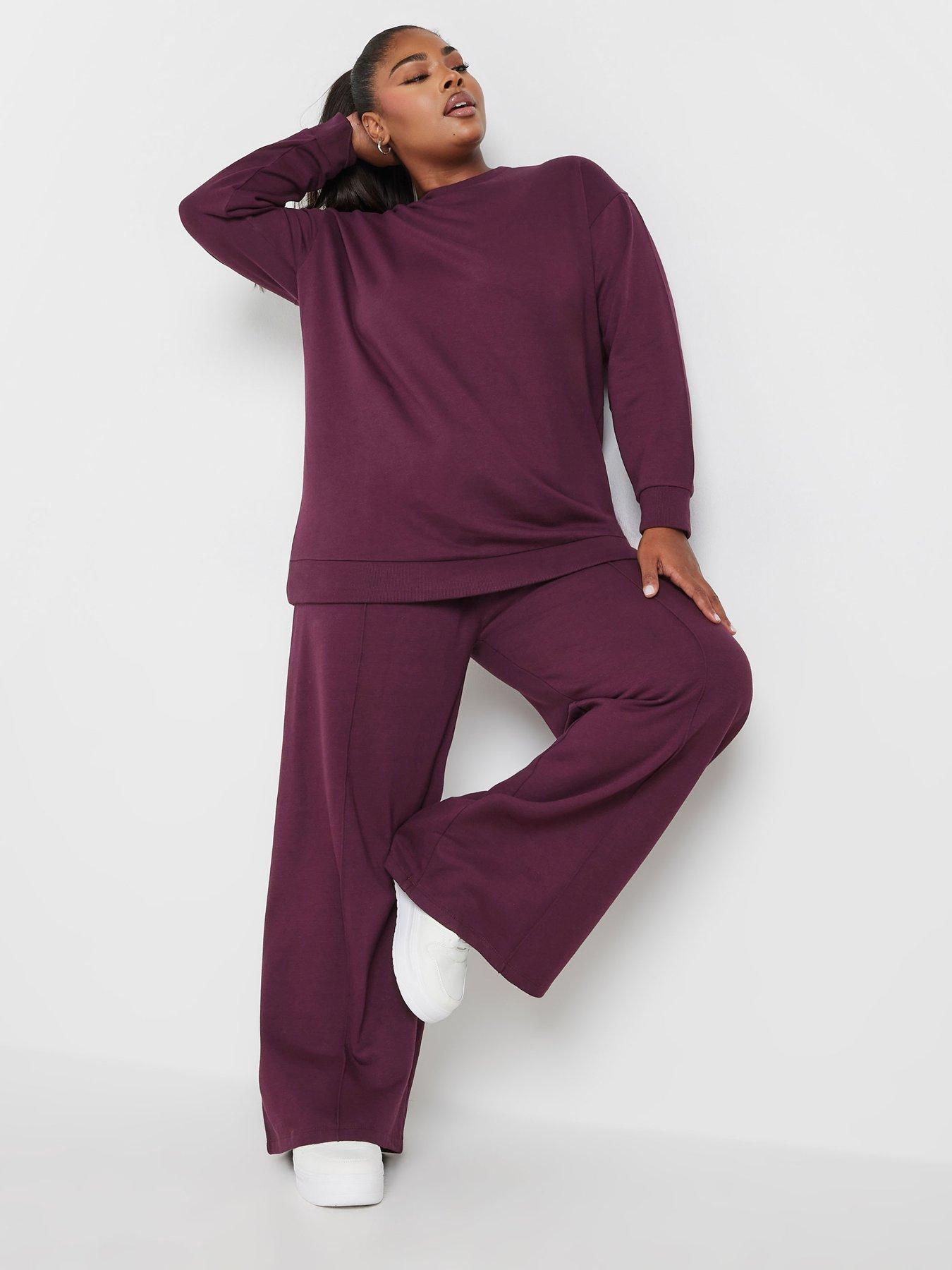 Yours Curve Crew Neck Sweatshirt With Wide Leg Jogger Set Red Very