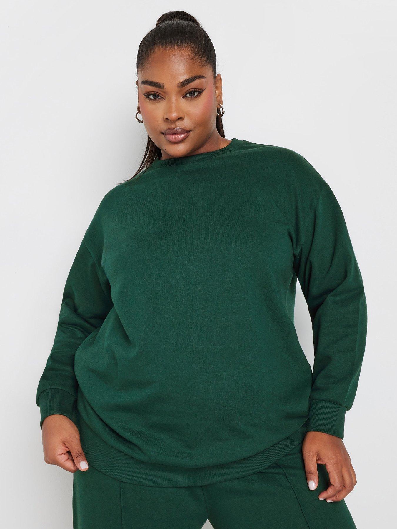 Yours Curve Crew Neck Sweatshirt With Wide Leg Jogger Set Green Very