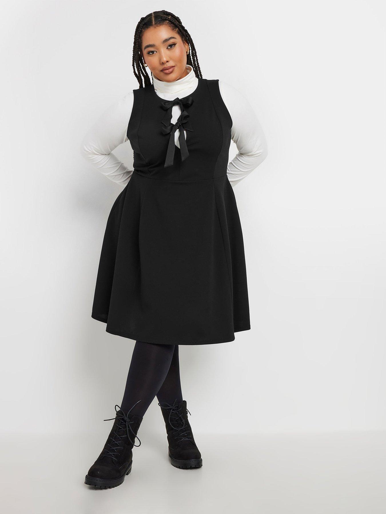 Ladies black pinafore dress hotsell