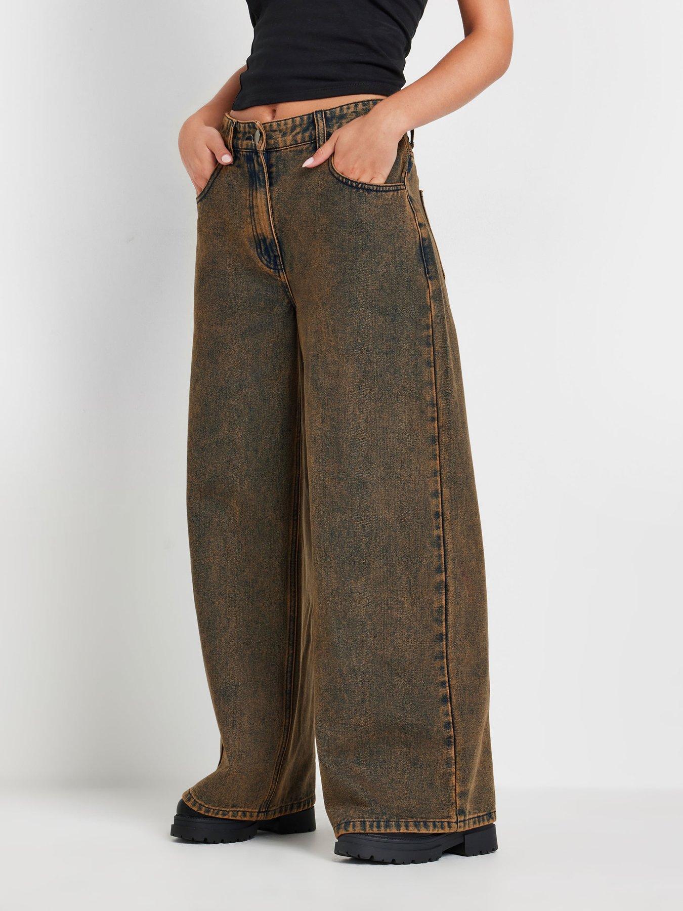 undefined Petite Washed Wide Leg Jean - Brown