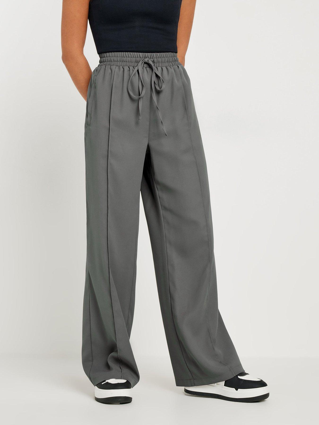 pixiegirl petite pintuck tie waist wide leg trousers - grey