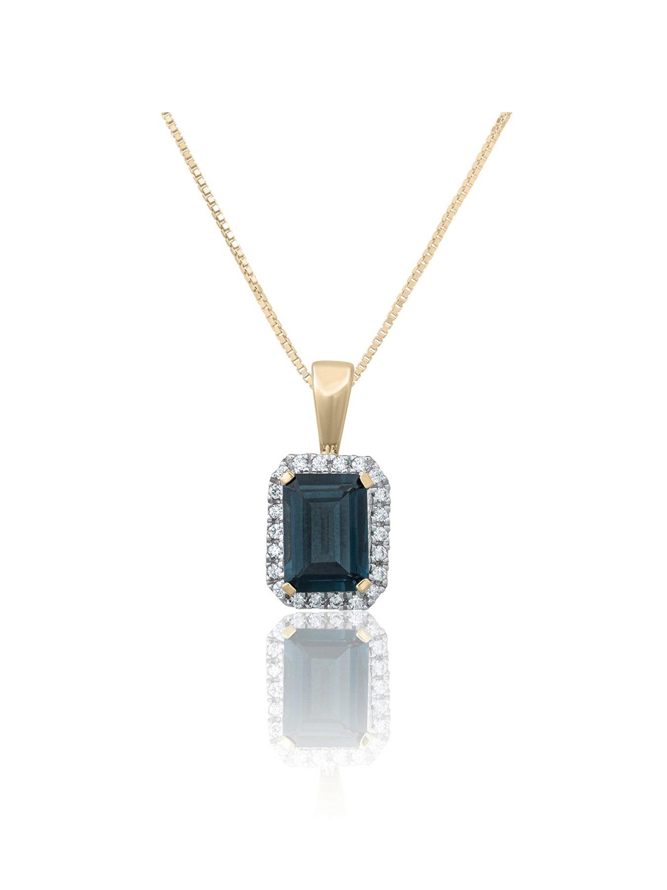 Product photograph of Love Diamond London Blue Topaz Diamond Halo Necklace from very.co.uk