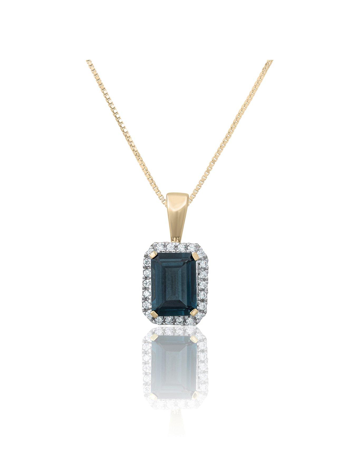 undefined London Blue Topaz Diamond Halo Necklace