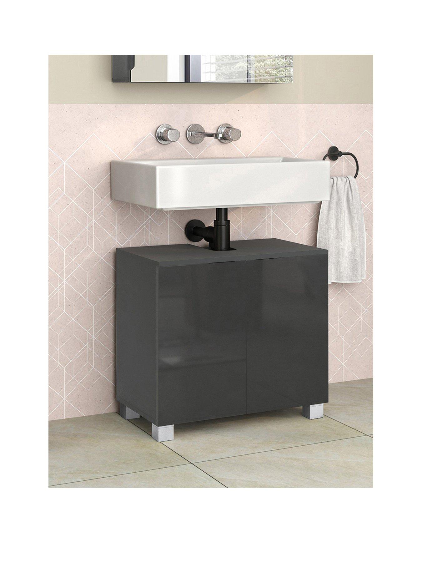 Product photograph of Dorel Home Atlas 2 Drawer Under Sink Cabinet - Grey Gloss from very.co.uk