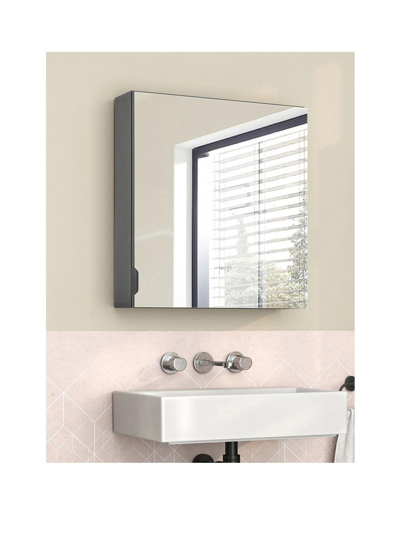 undefined Atlas Mirrored Wall Cabinet - Grey Gloss