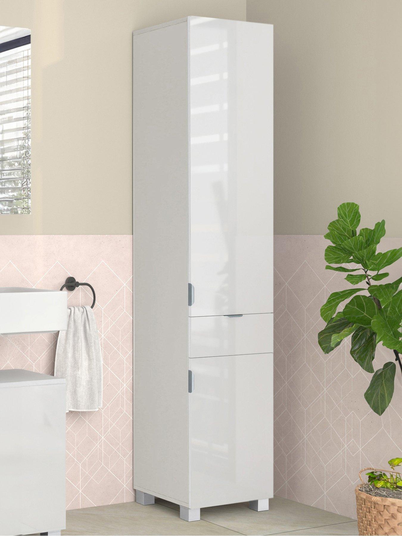Product photograph of Dorel Home Atlas Bathroom Storage Tall Cabinet - White Gloss from very.co.uk