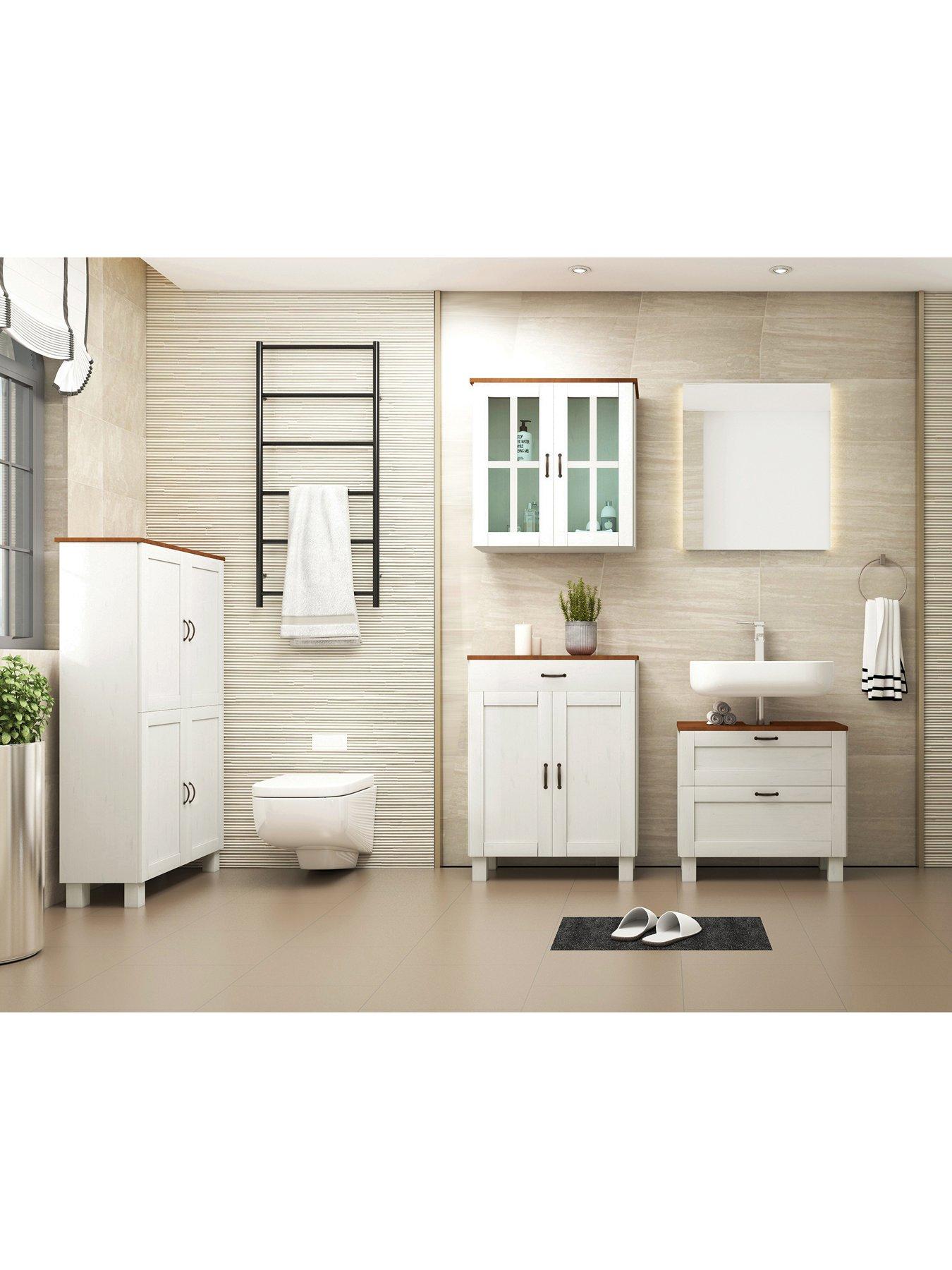 Image 2 of 6 of Dorel Home Alby Bathroom Storage Midi Cabinet - White / Honey