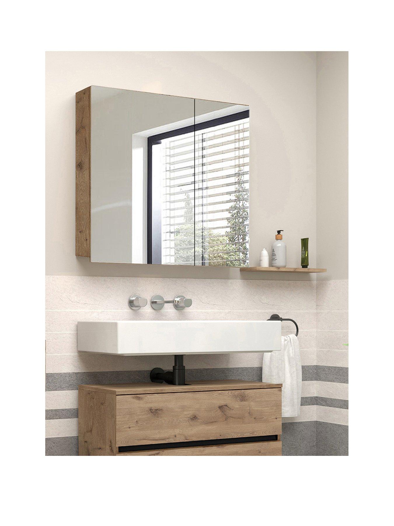 Product photograph of Dorel Home Wisla Mirrored Bathroom Wall Cabinet - Viking Oak from very.co.uk