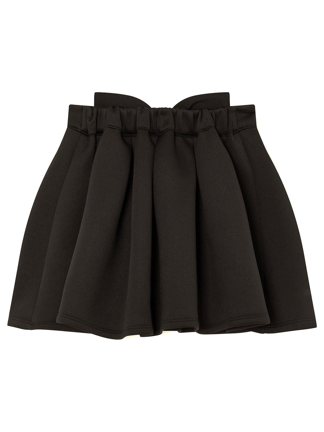 Monsoon Girls Scuba Bow Pleated Skirt Black Very