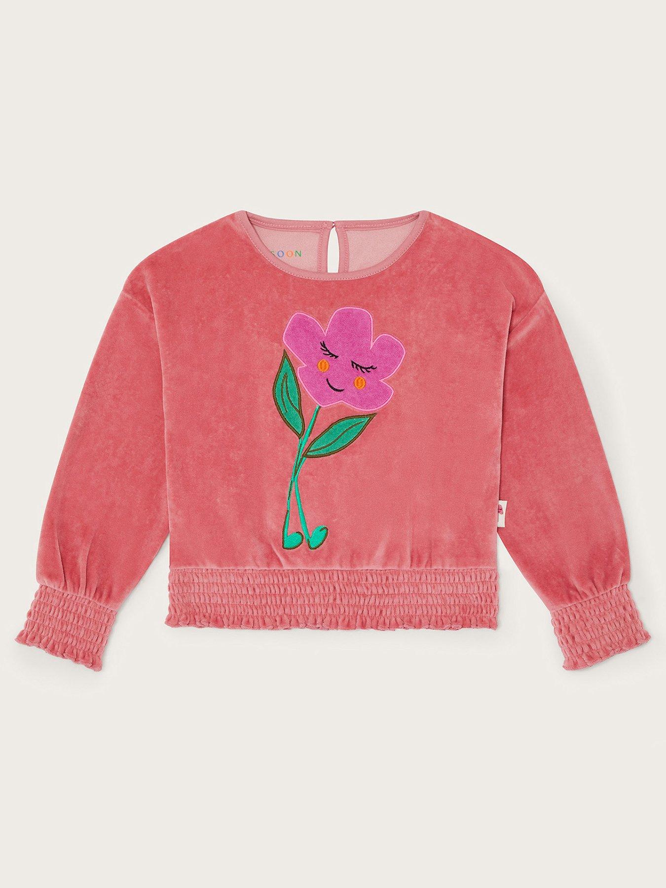 Image 1 of 3 of Monsoon Girls Velour Flower Top - Pink