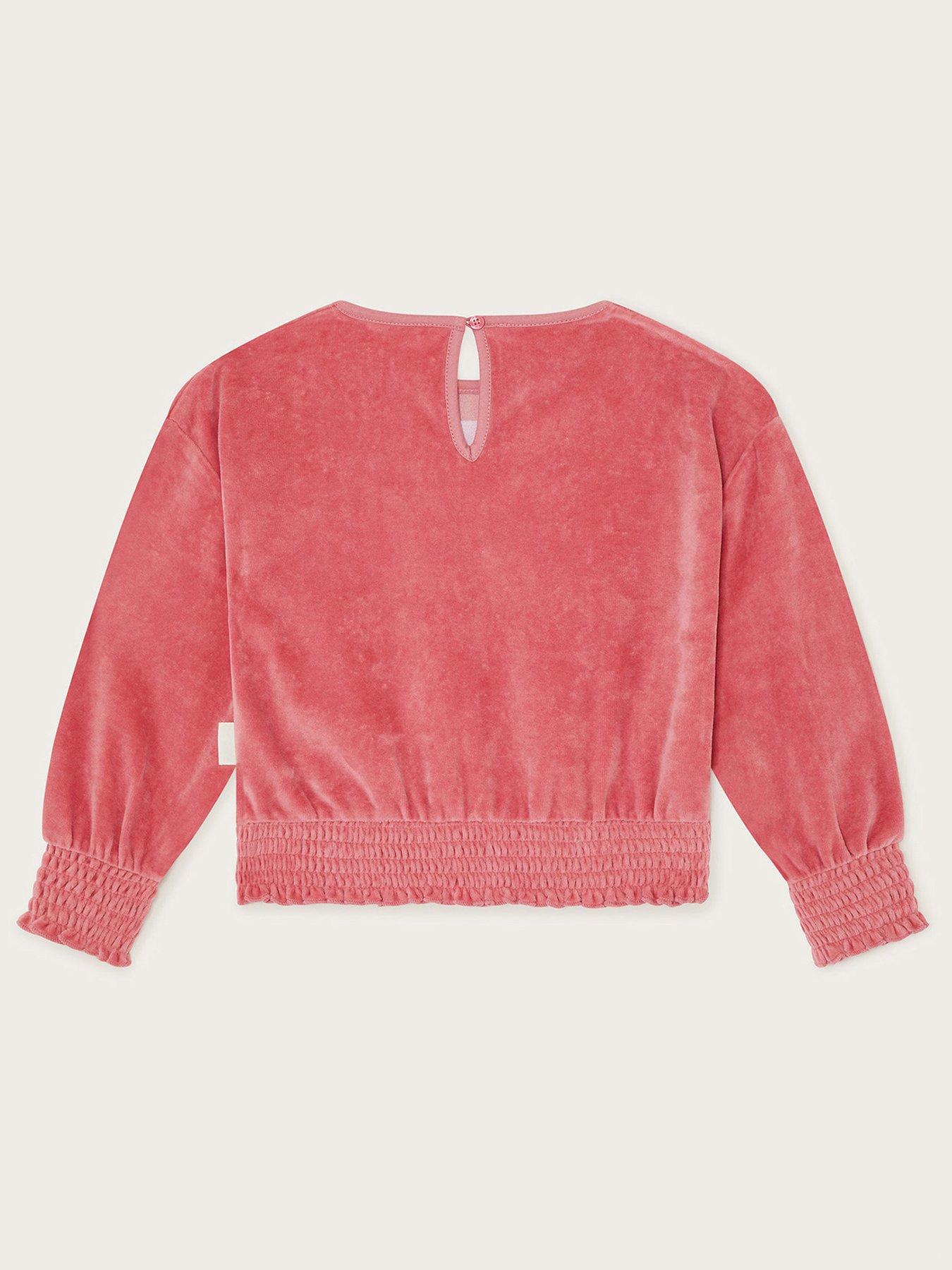 Image 2 of 3 of Monsoon Girls Velour Flower Top - Pink