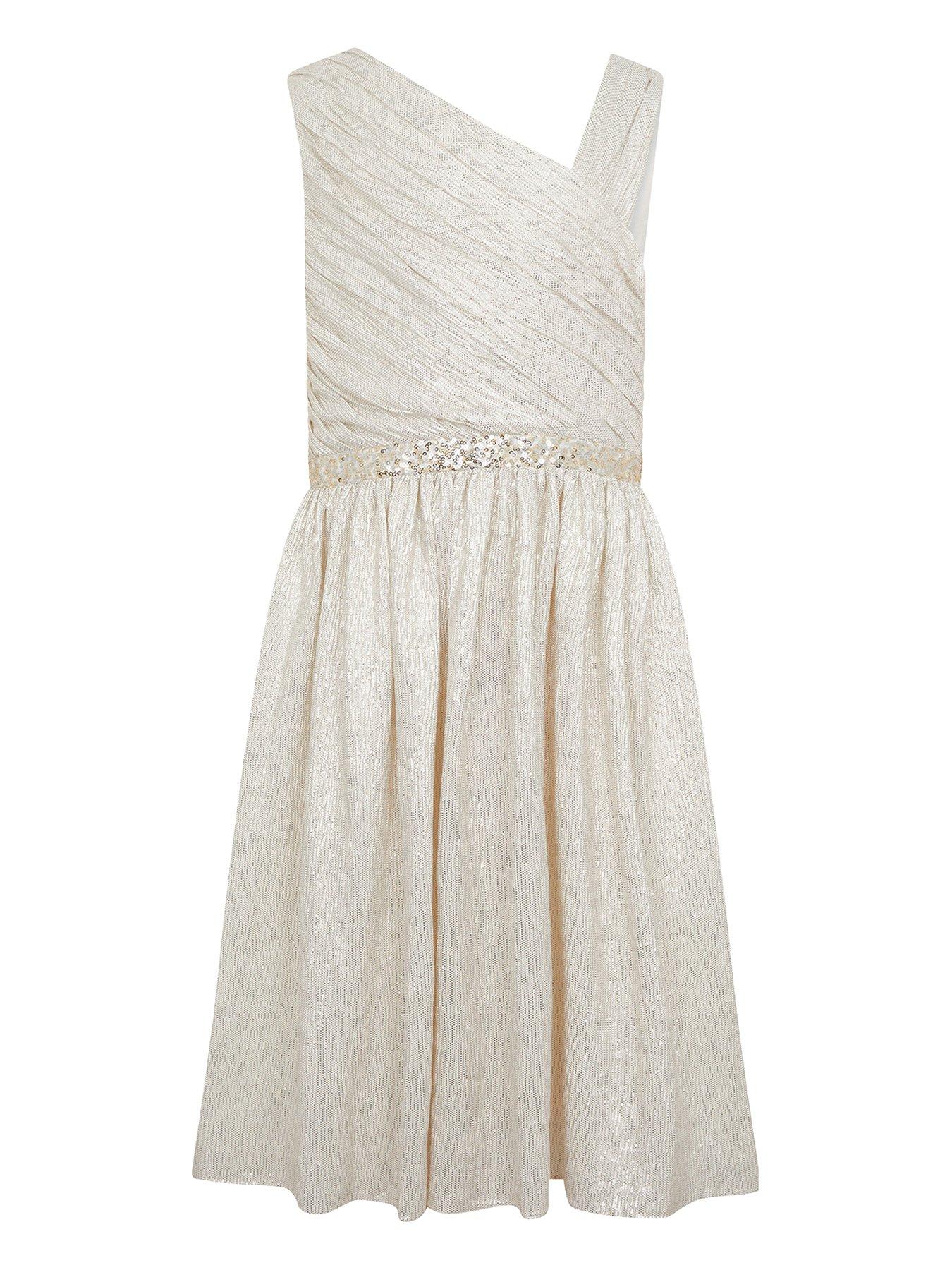 Monsoon Girls Metallic Abigail Dress Silver Very
