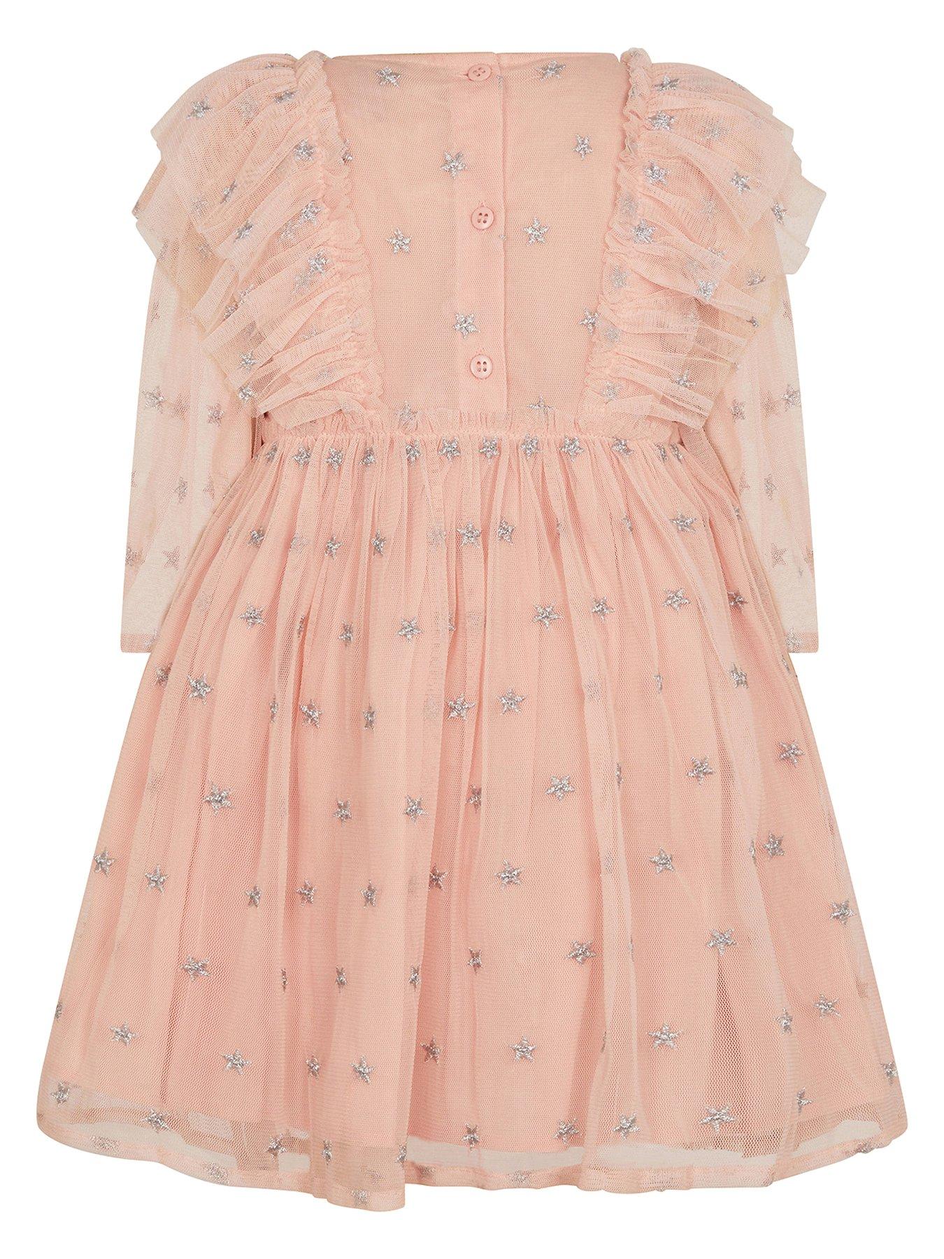 Image 2 of 3 of Monsoon Baby Girls Sparkle Star Tulle Dress - Pale Pink