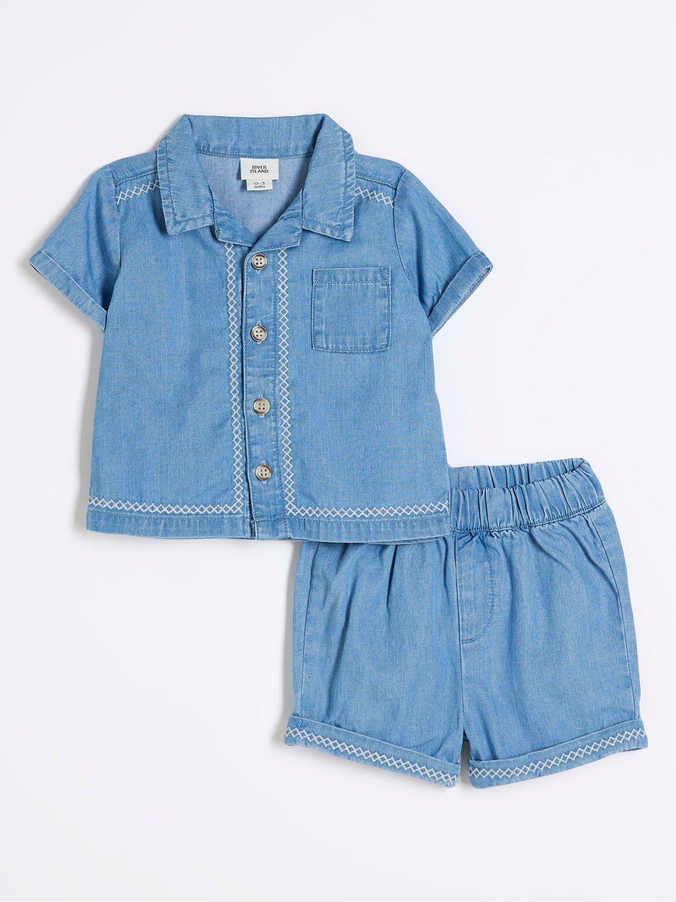undefined Baby Boys Chambray Short Set - Blue
