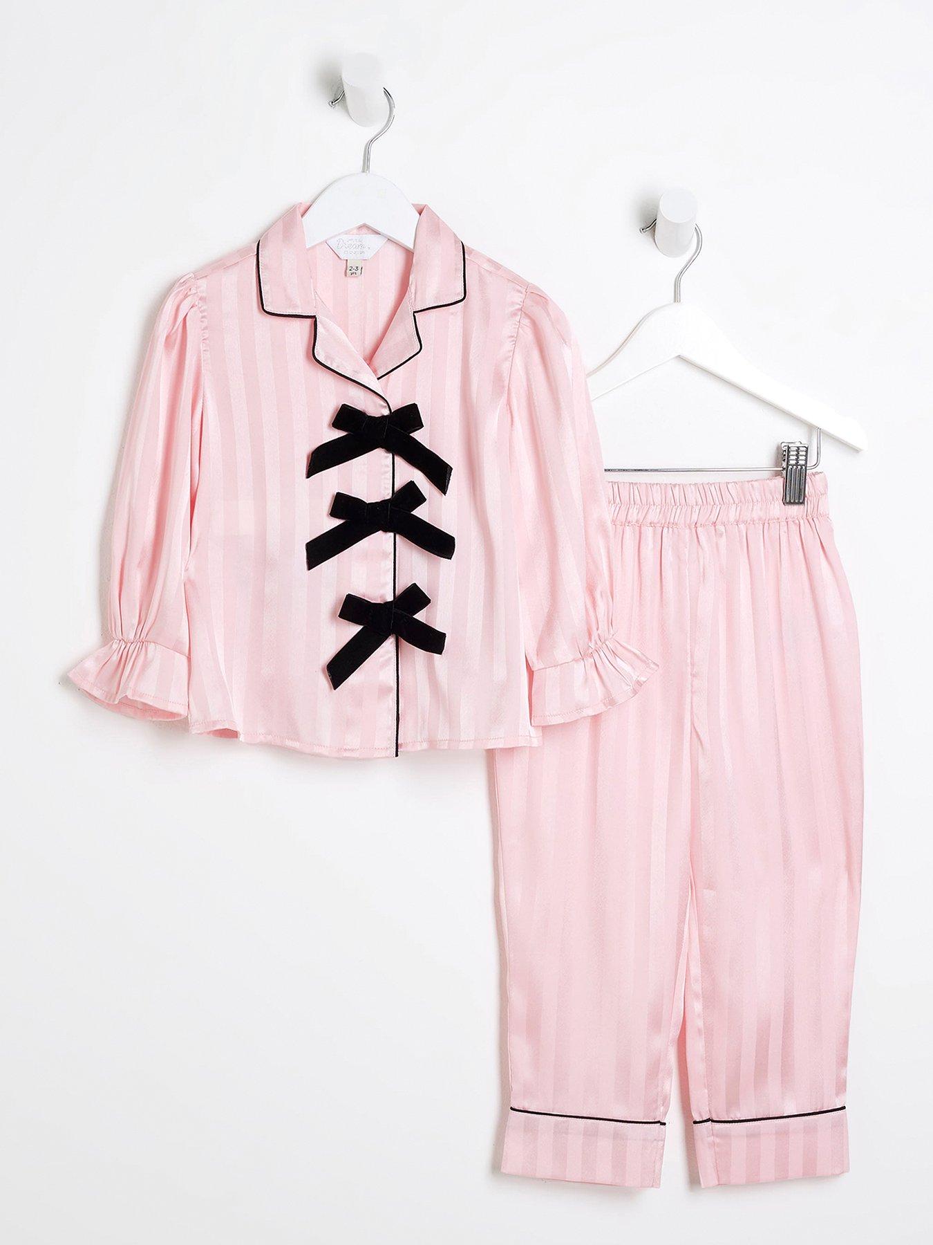 undefined Mini Girl Satin Bow Pyjamas - Pink