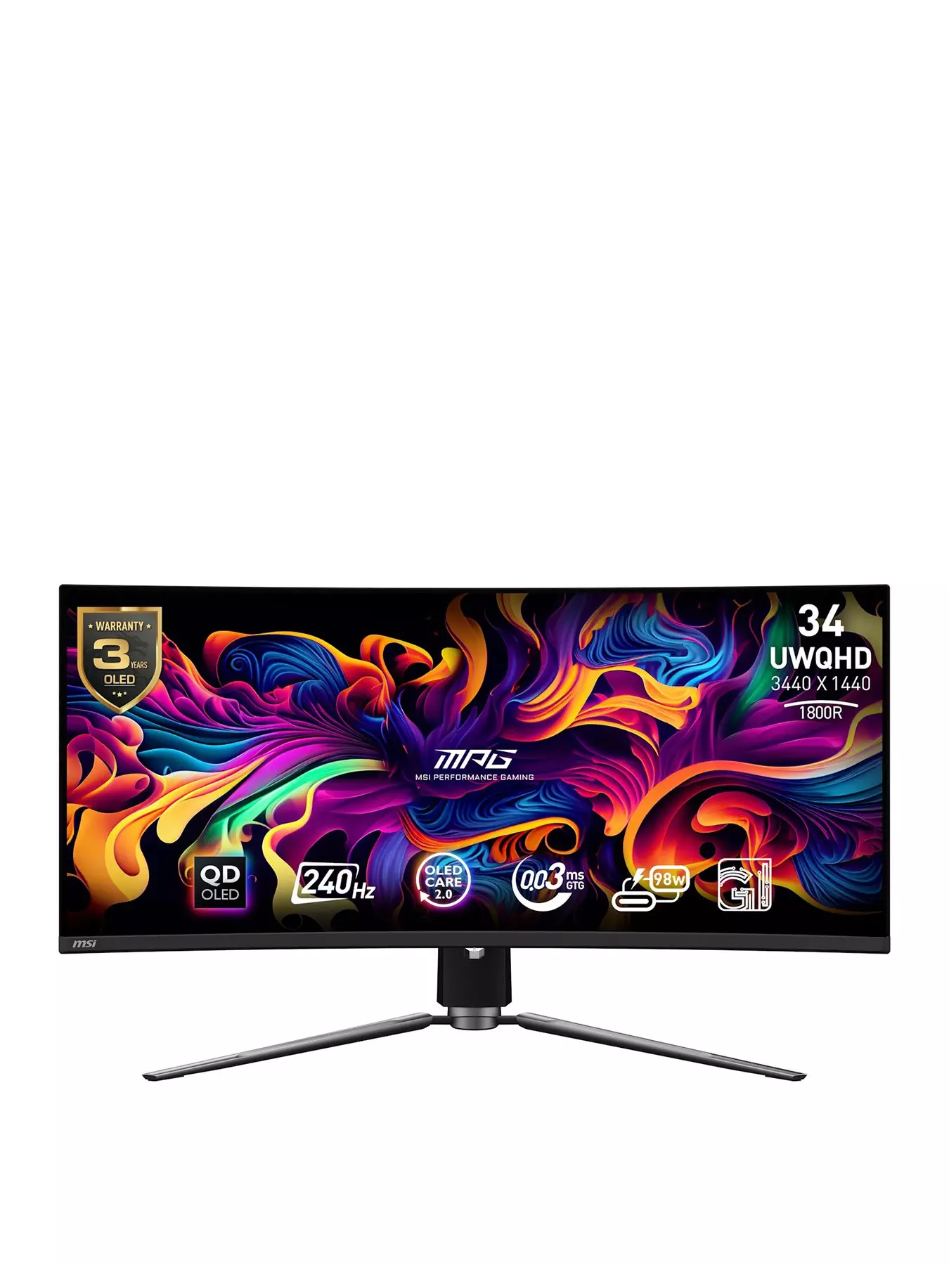 MSIMPG 341CQPX QD-OLED 34-inch, UWQHD, 240Hz, Adaptive-Sync Curved Gaming Monitor