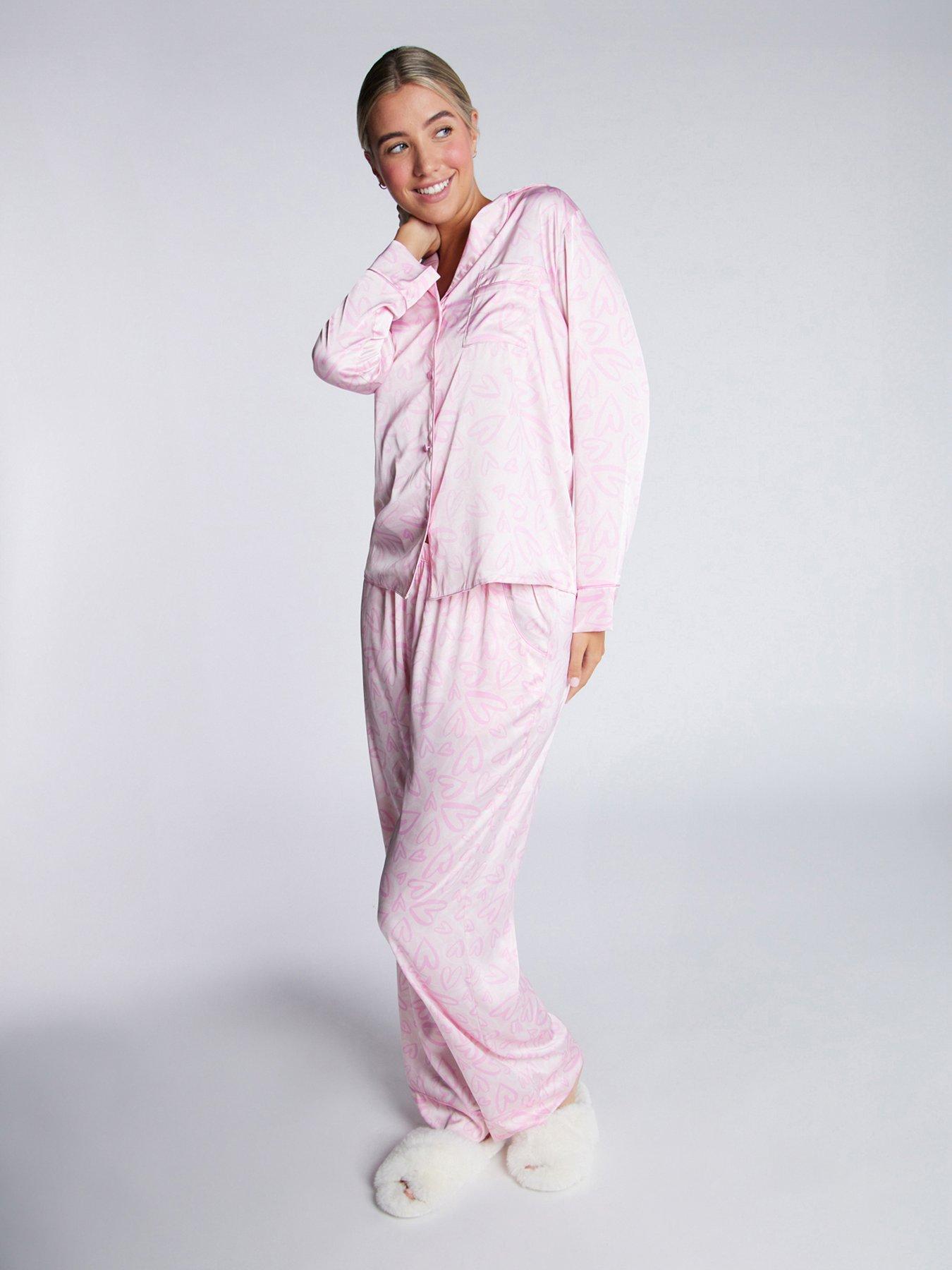 undefined Luxe Satin Heart Long Sleeve Revere Set - Pink Mix