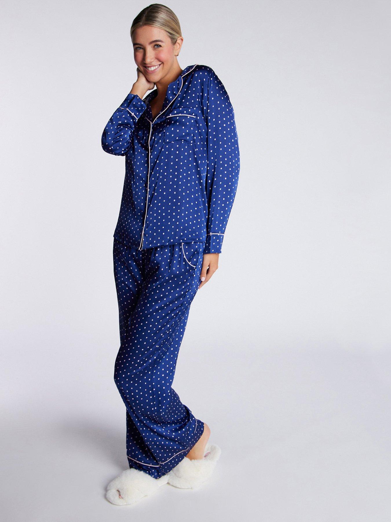 undefined Luxe Spot Long Sleeve Revere Pj Set - Navy Mix