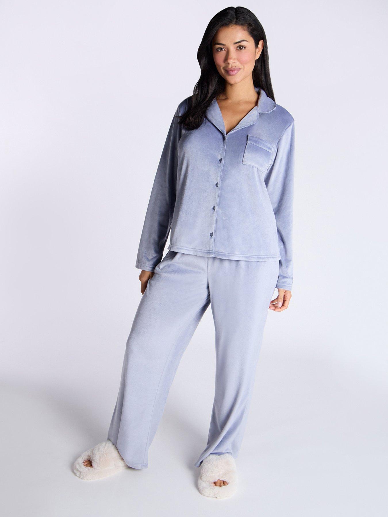 Boux Avenue Velour Revere Pj Set - Denim Blue