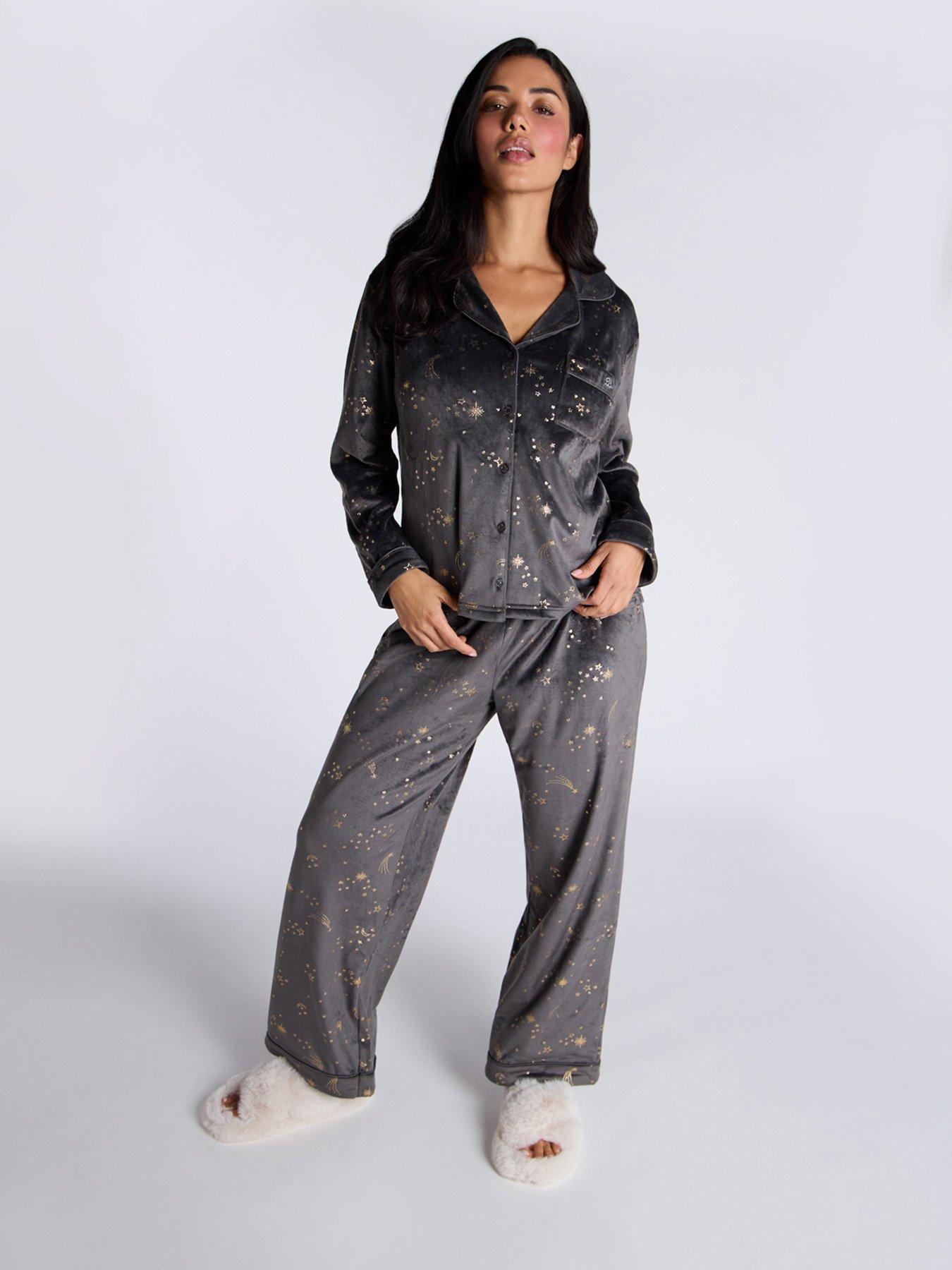undefined Velour Foil Star Revere  &  Pant Set - Charcoal