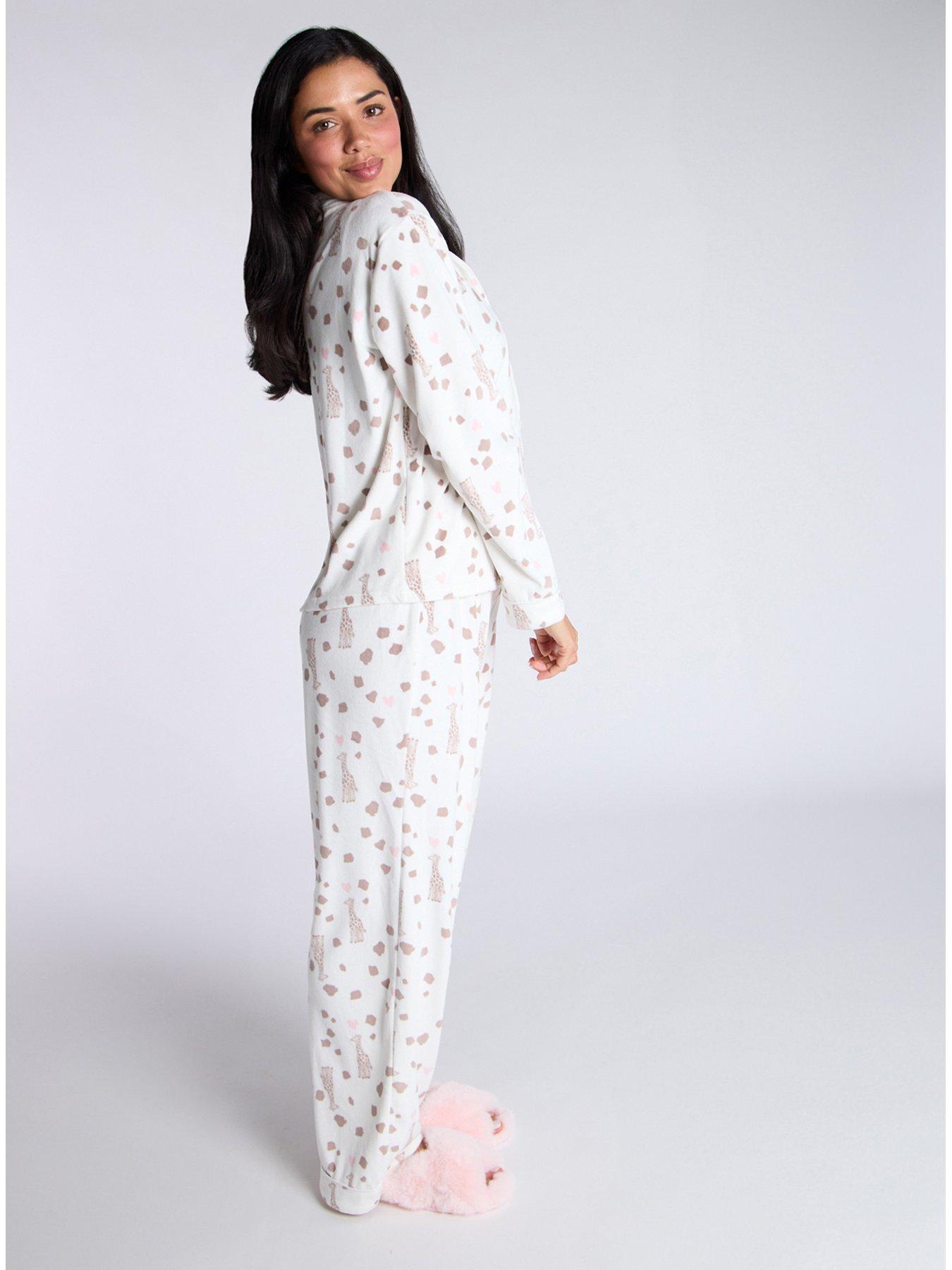 Velour Giraffe Revere Pant Pj Set Ivory Mix
