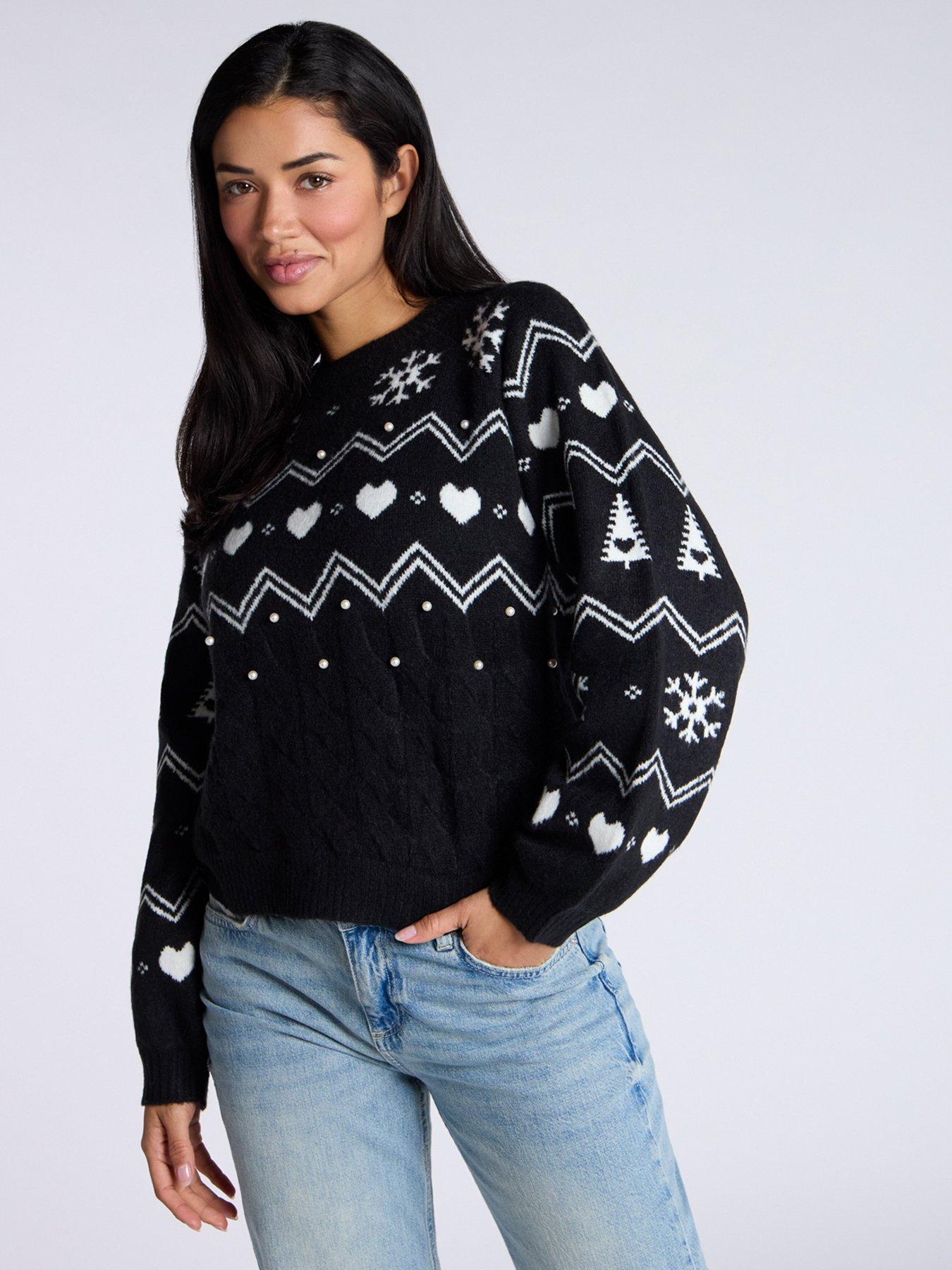undefined Fairisle Knit Lounge Christmas Jumper - Mix - Black