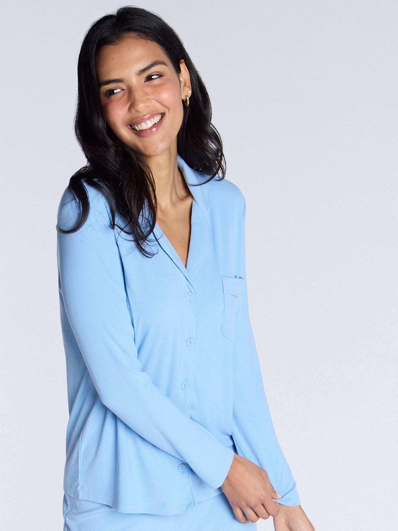 Image of Boux Avenue Ribbed Modal Revere Pj Top - Blue