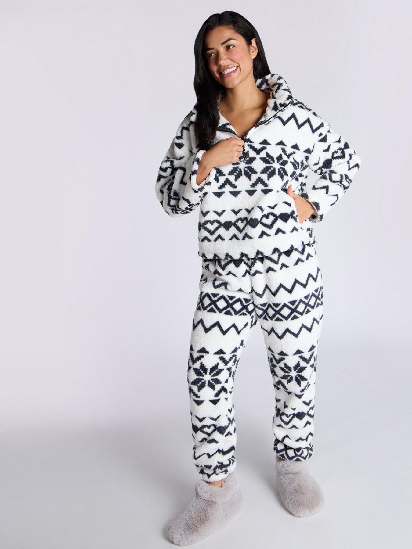 Boux Avenue Fairisle 1/4 Zip Pant Pj Set Ivory Mix Very