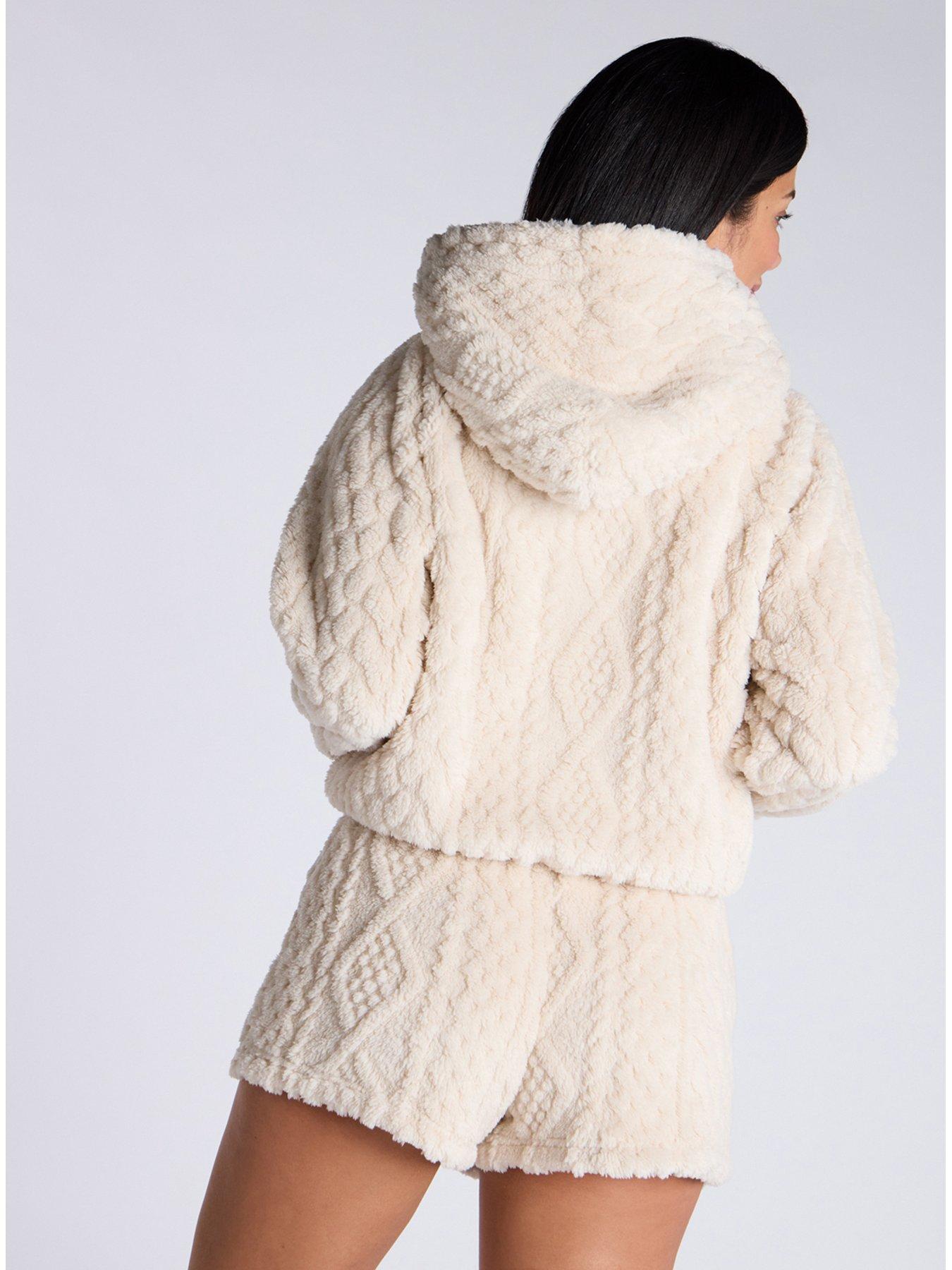 Image 2 of 5 of Boux Avenue Cable Hoodie &amp; Short Pj Set - Oatmeal