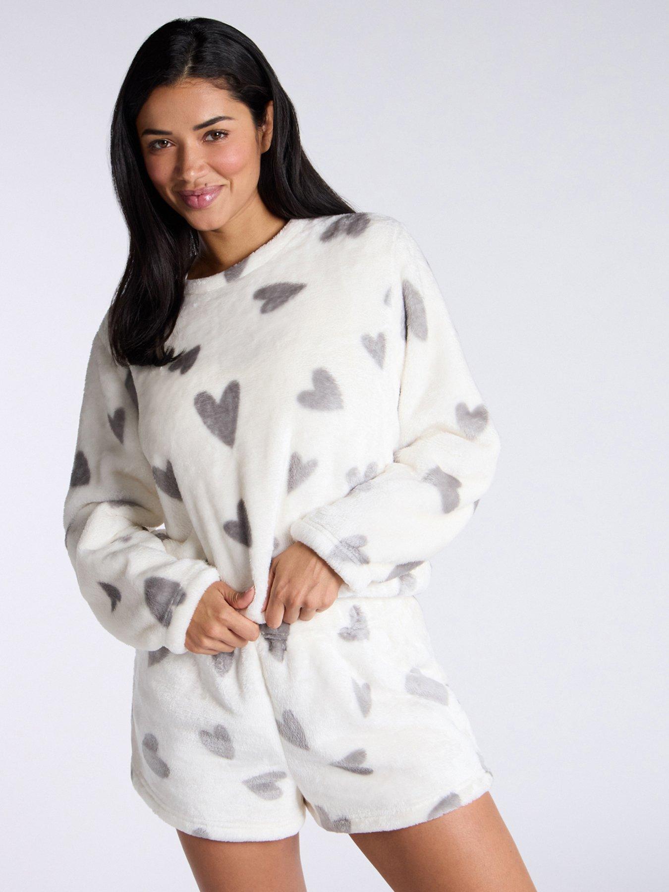 Boux Avenue Heart Plush Crew Short Pj Set Ivory Mix Very