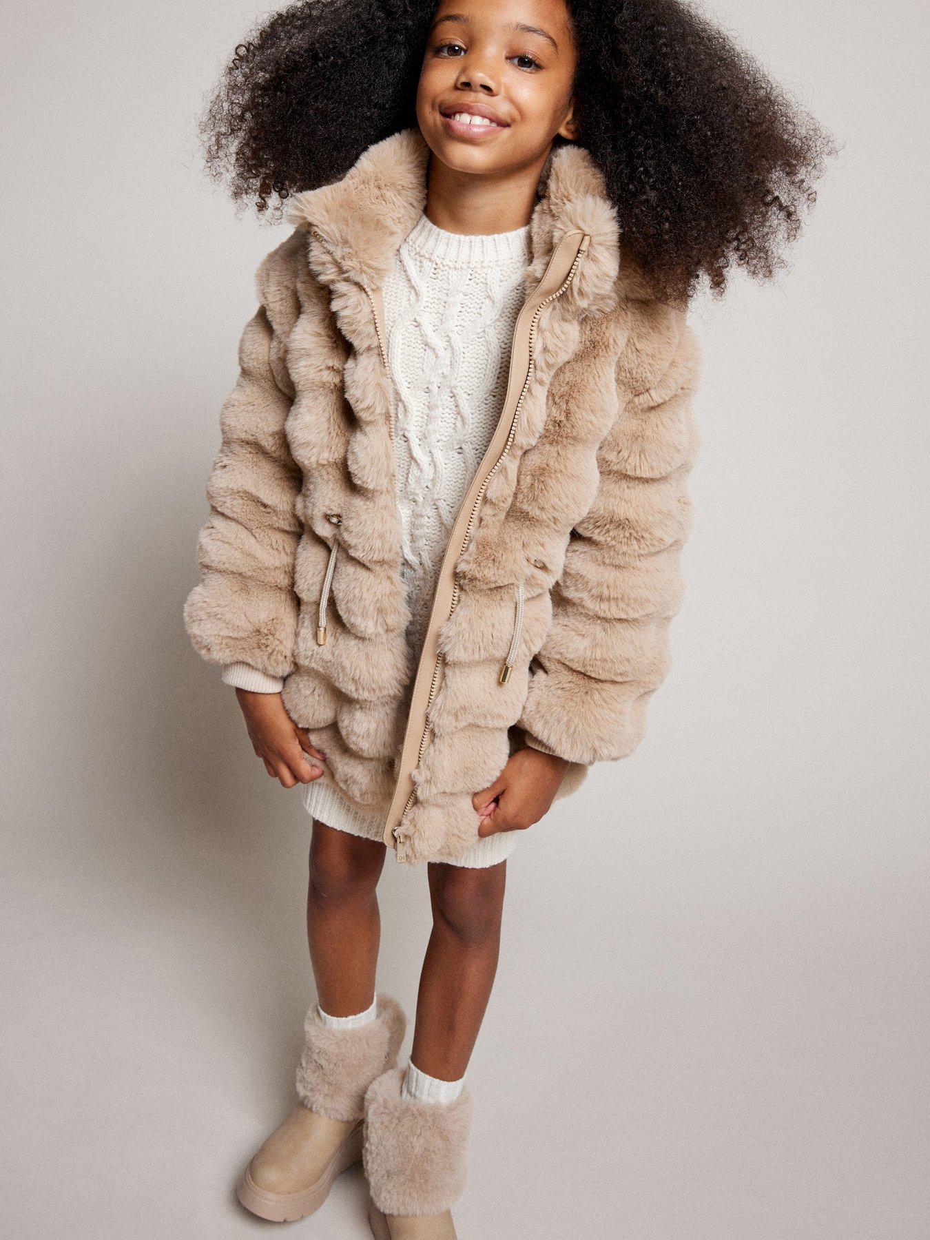 River Island Older Girl Faux Fur Hooded Coat Beige Very