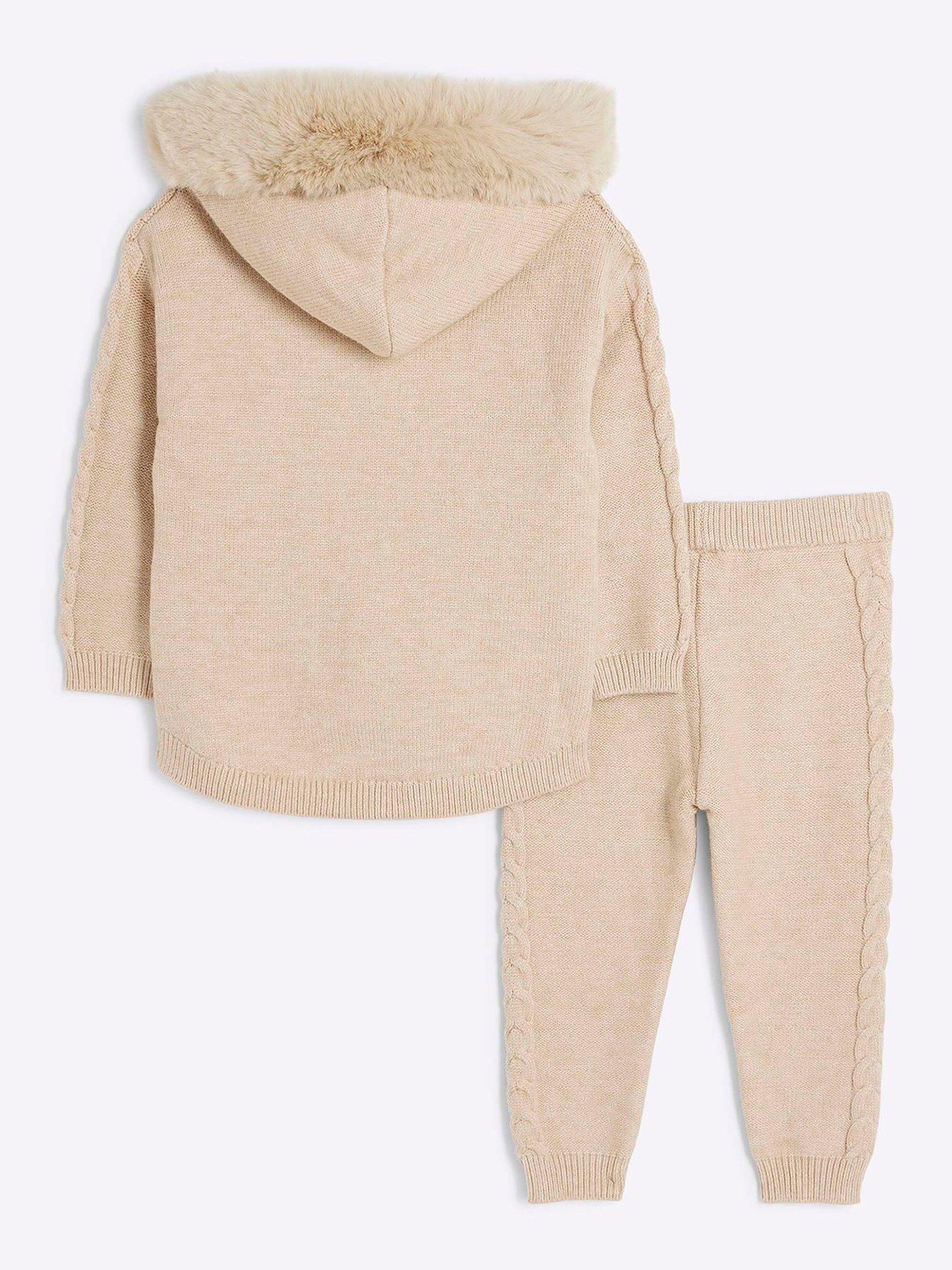 Baby Girl Cable Knit Hoodie Set Cream
