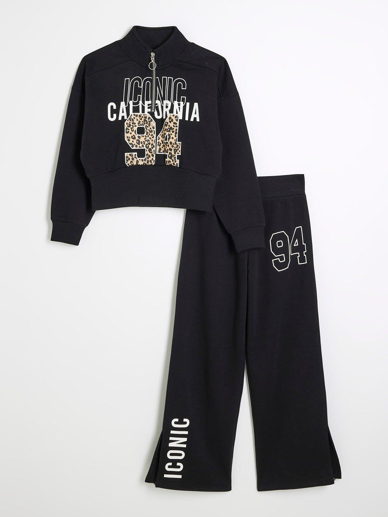 undefined Girls Half Zip Leopard Sweatshirt Set - Black