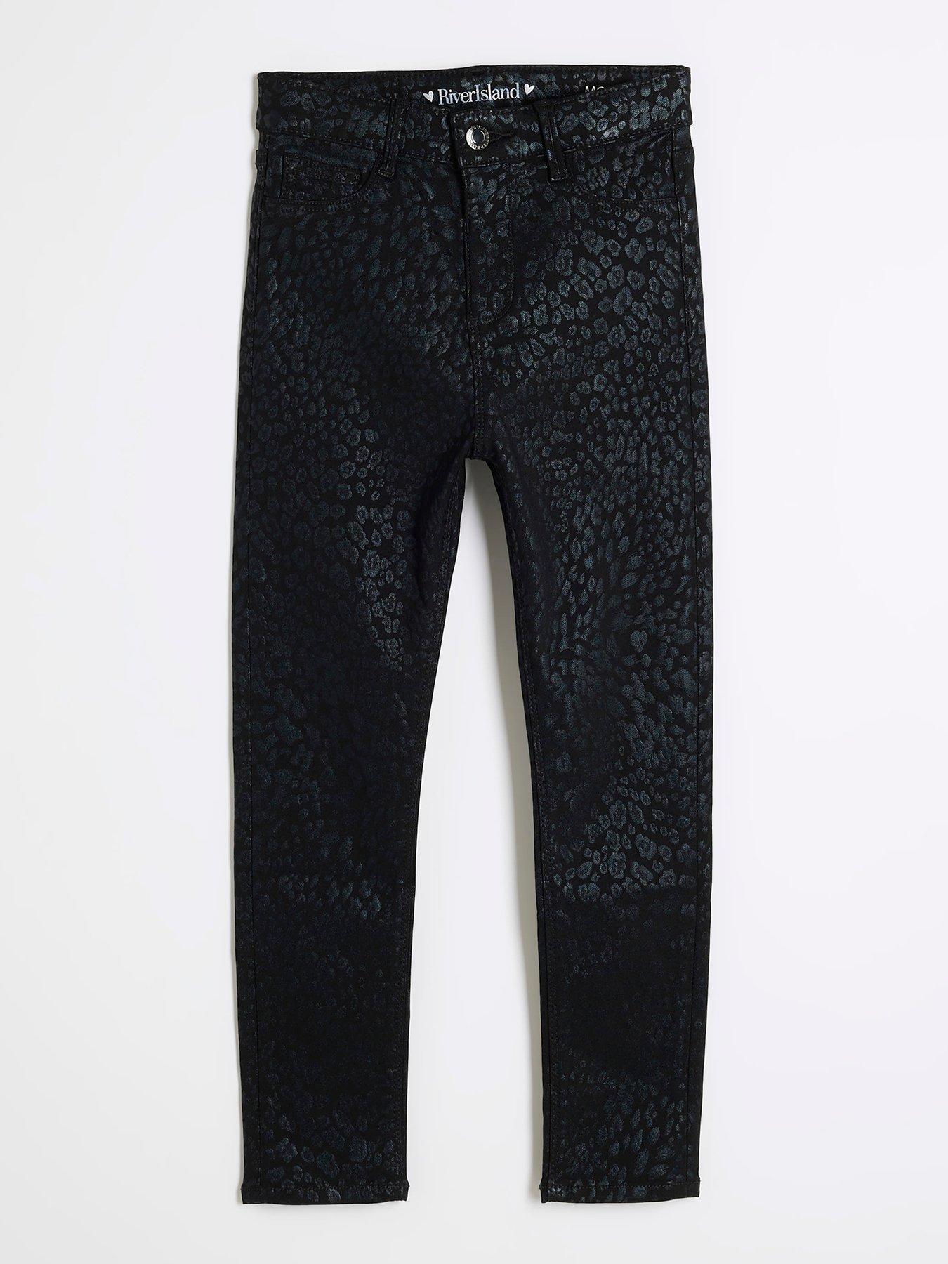 undefined Older Girl Skinny Fit Leopard Coated Jeans - Black