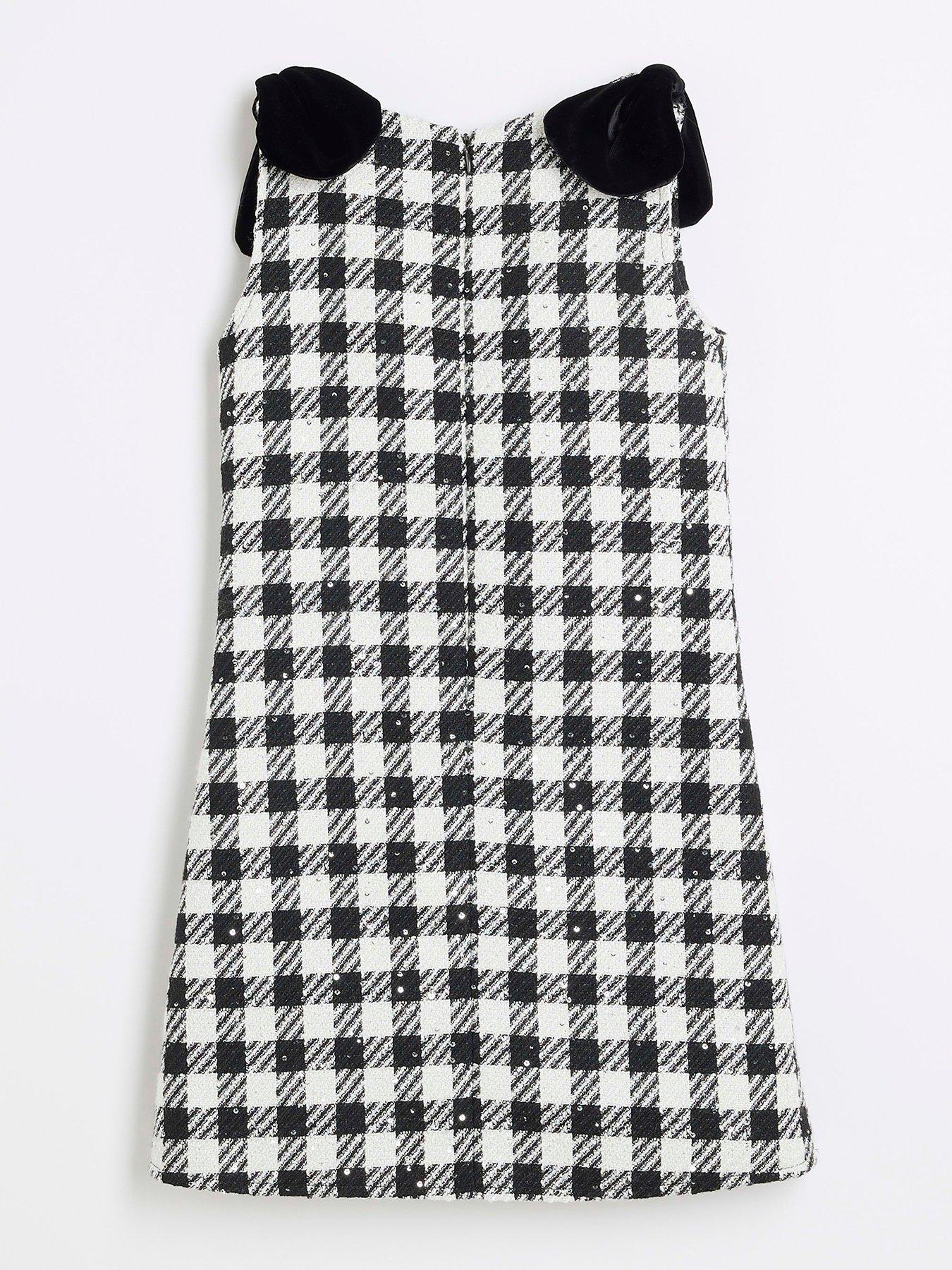 Image 2 of 4 of River Island Older Girl Boucle Sequin Bow Shift Dress - Black
