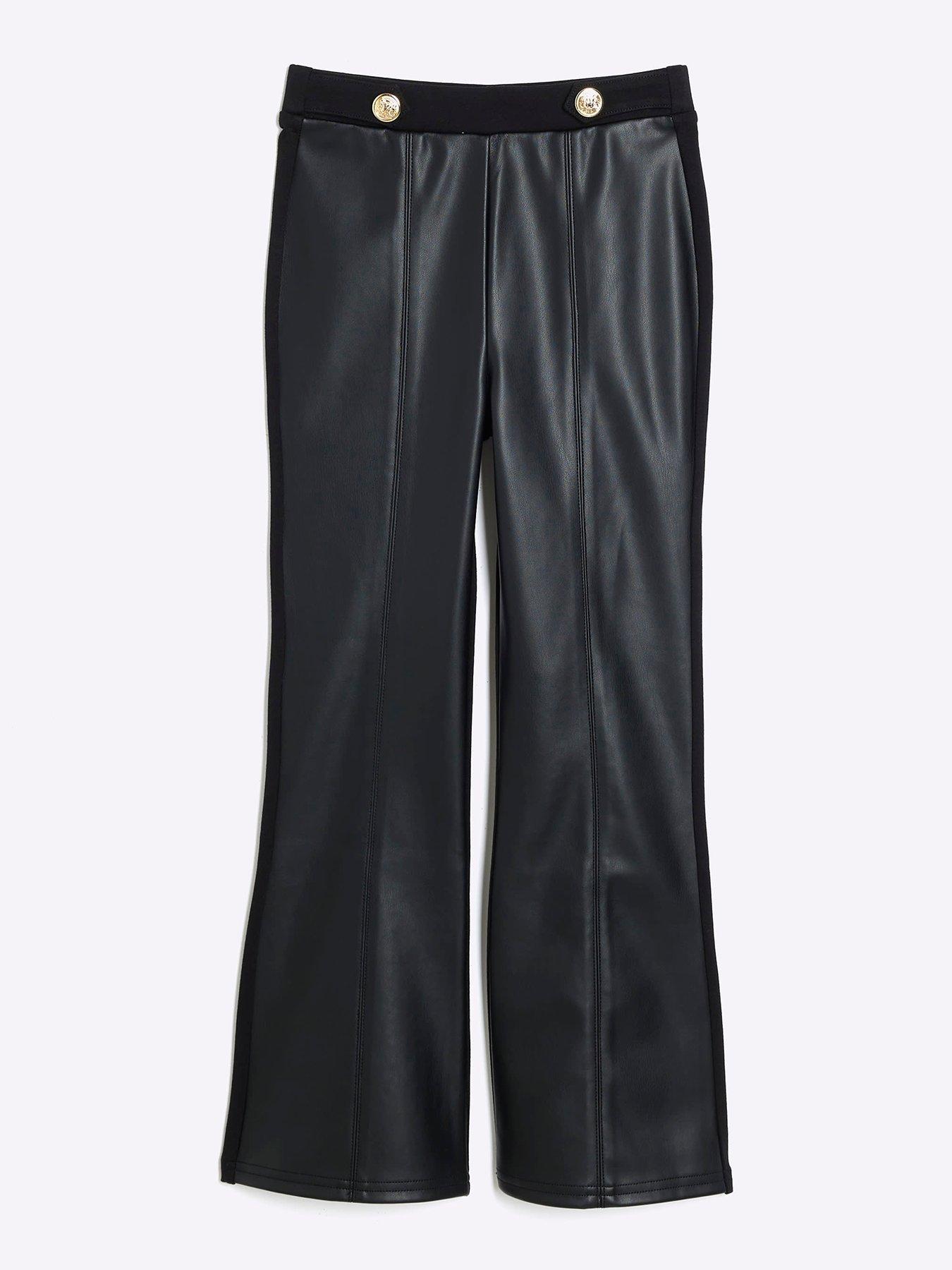 undefined Girls Faux Leather Kickflare Trousers - Black