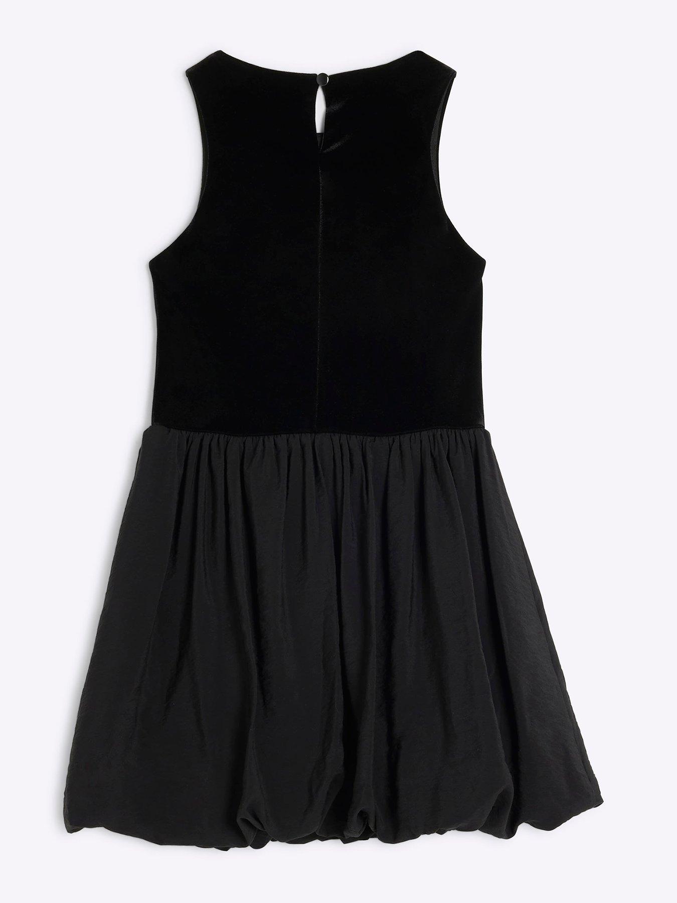 Image 2 of 4 of River Island Girls Velour Bubble Hem Dress - Black