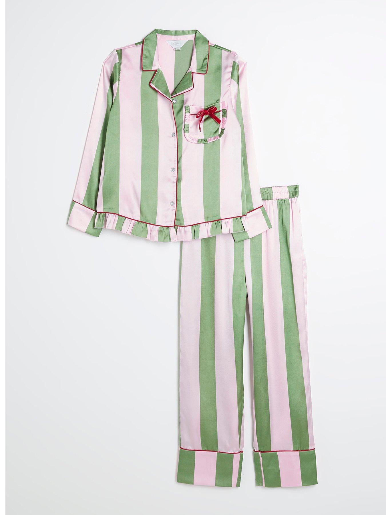 River Island Mini Mini Girls Stripe Christmas Pyjama Set Pink Very
