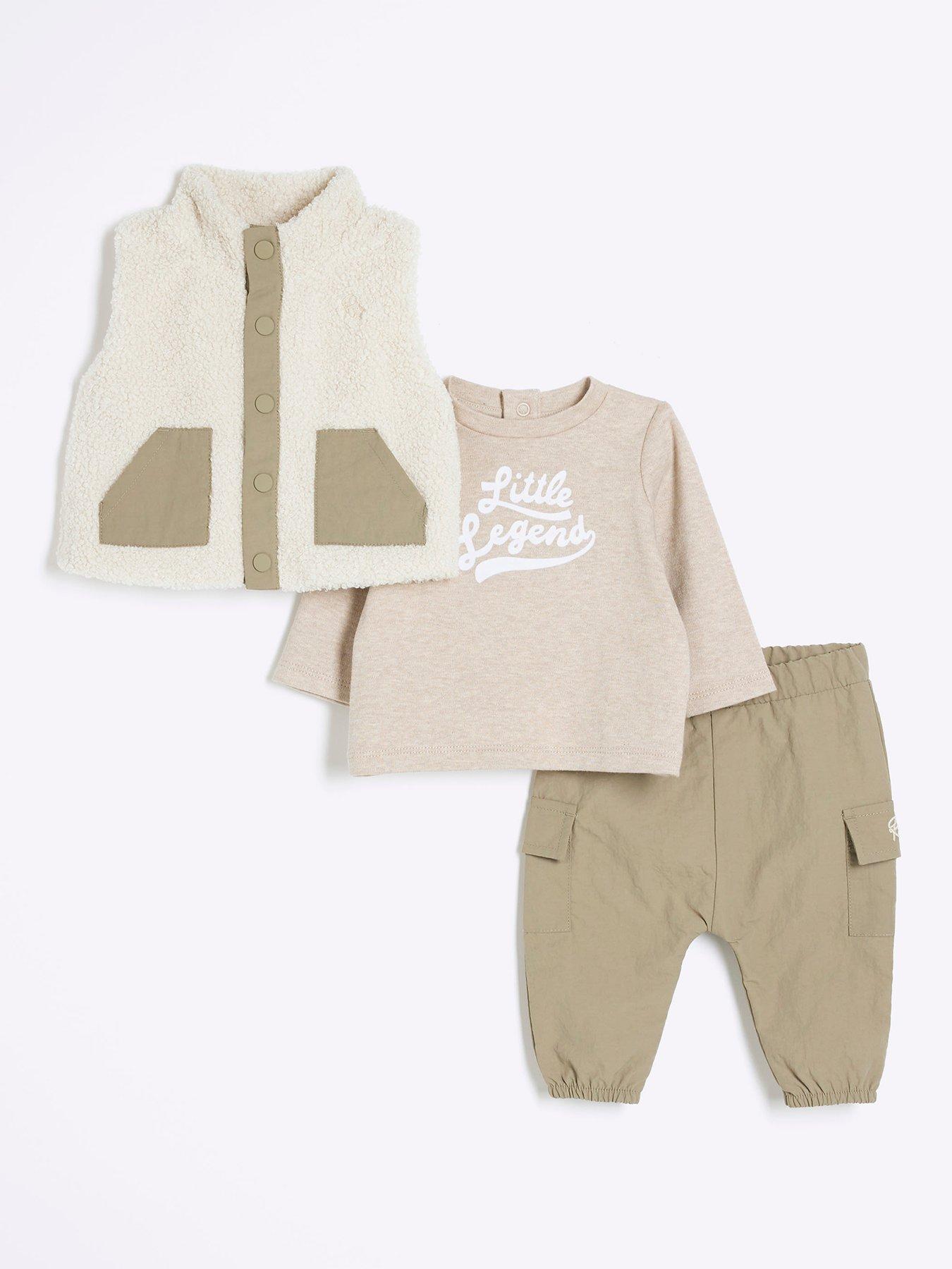undefined Baby Boy Borg Gilet Set - Beige