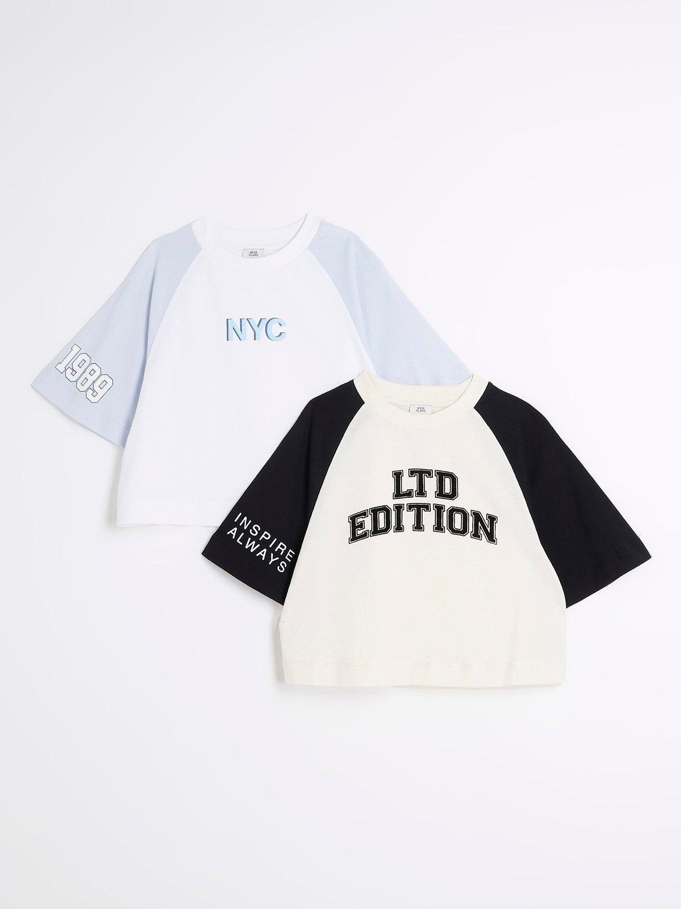 undefined Girls Raglan Cropped T-Shirt 2 Pack - Cream