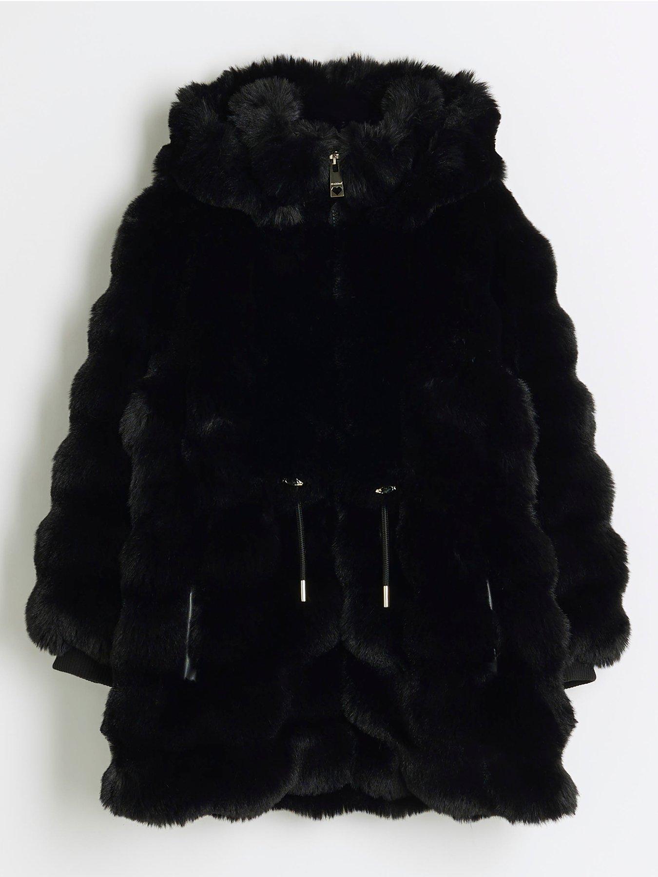 River Island Faux Fur Hooded Coat Black Very