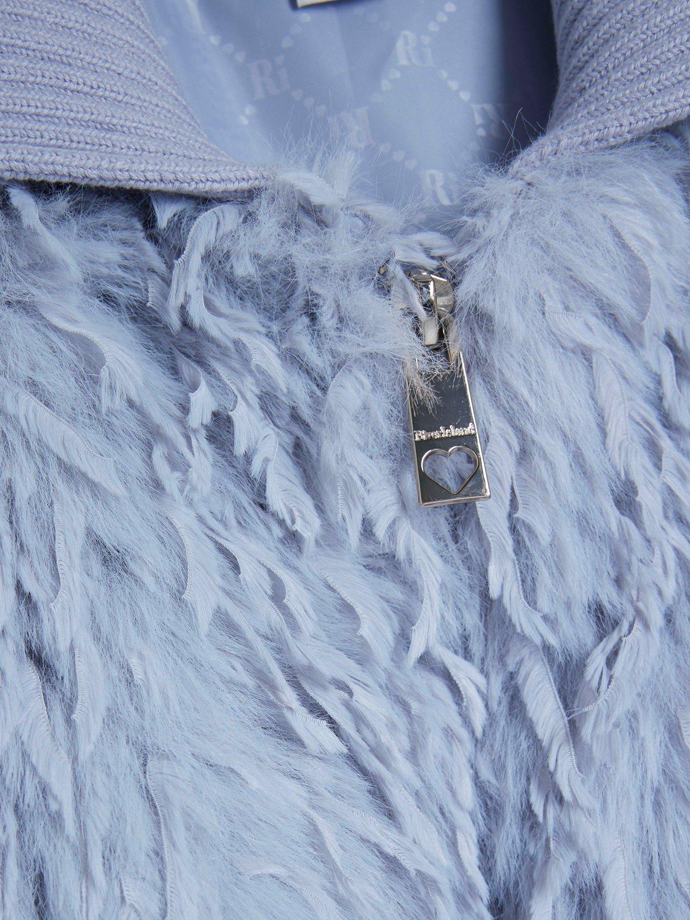 Image 4 of 5 of River Island Girls Shaggy Faux Fur Bomber Jacket - Blue