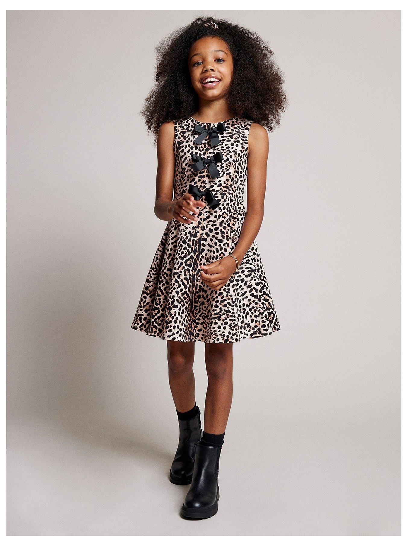 River Island Girls Scuba Leopard Skater Dress Black Very