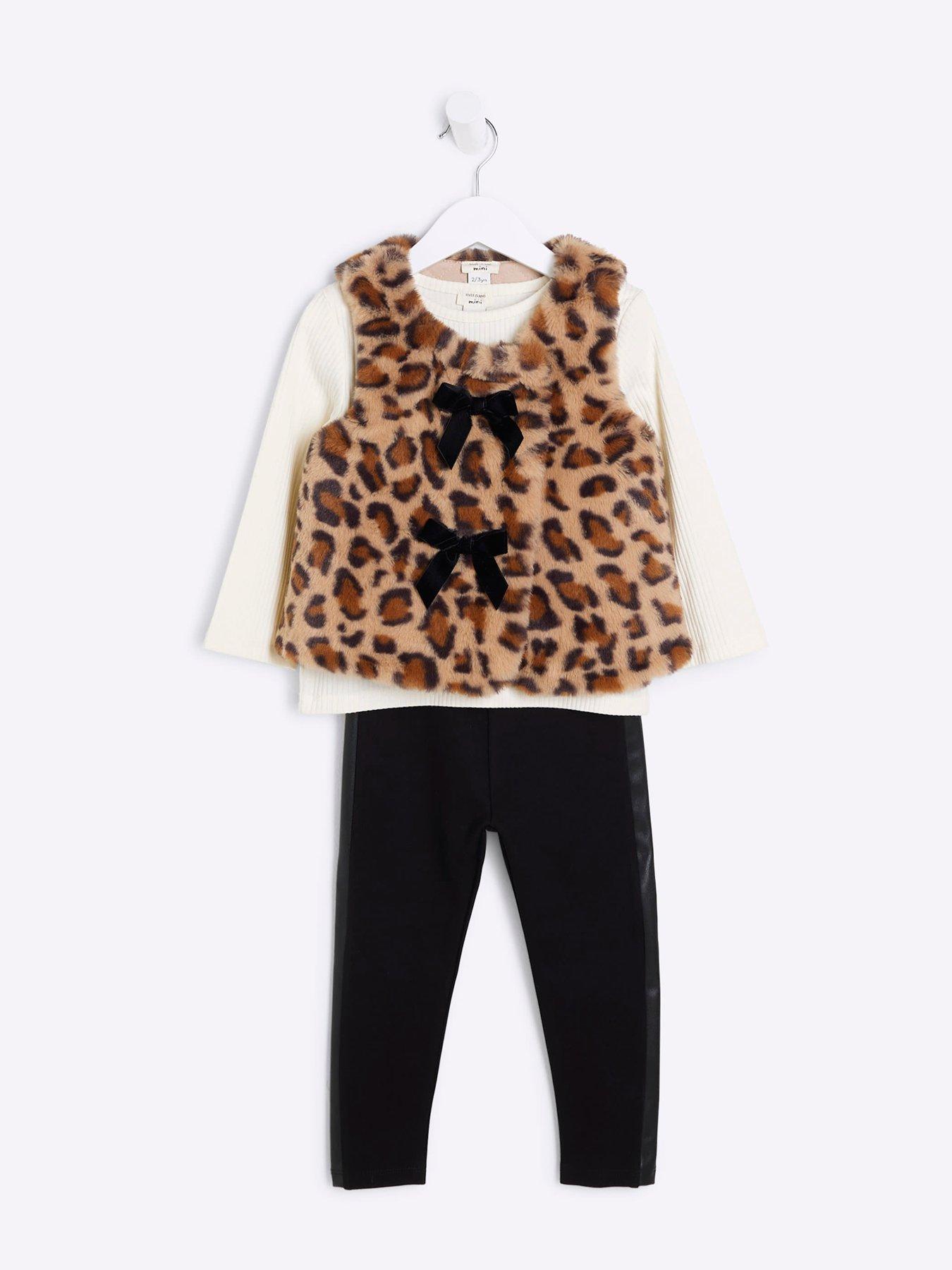 River Island Mini Mini Girls Leopard Gilet Set - Beige | Very